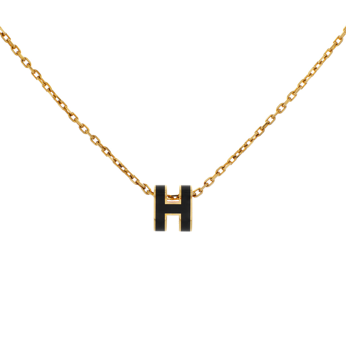 Hermes Yellow Gold Black Lacquer Mini Pop H Pendant Necklace Designer Jewellery Hermes