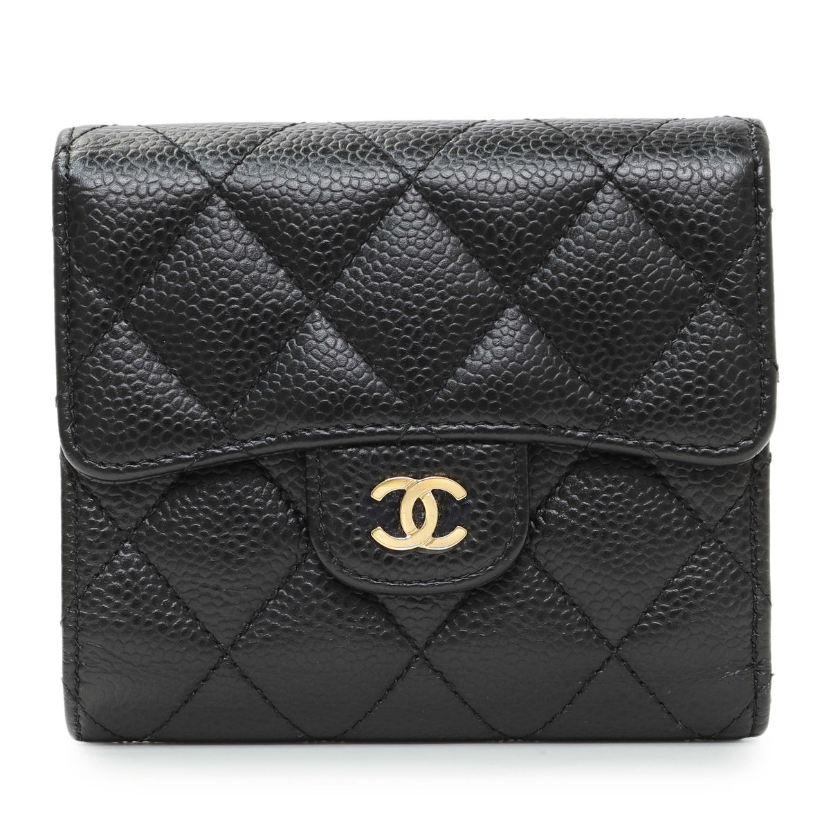 Chanel Black Quilted Caviar Compact Flap Wallet