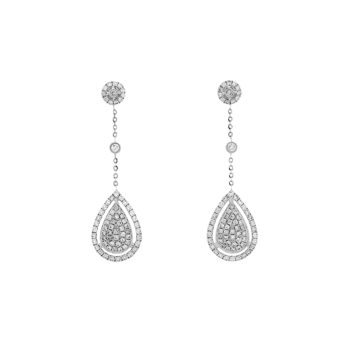 18K White Gold 0.38 Carat Diamond Cluster Pear Drop Earrings Fine Jewellery Modaselle
