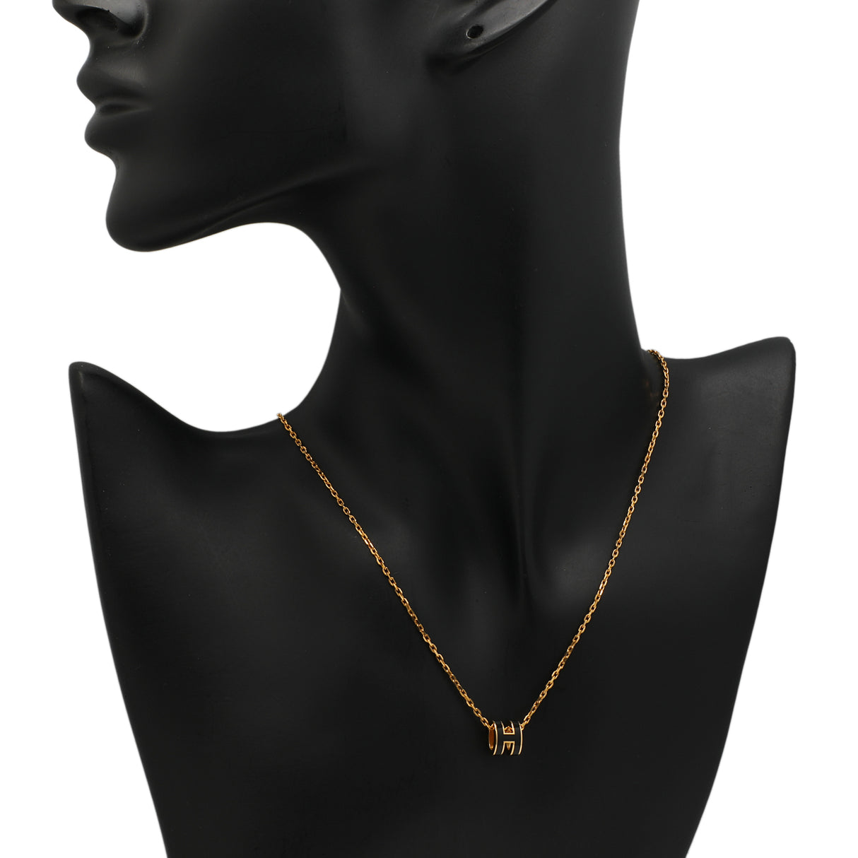 Hermes Yellow Gold Black Lacquer Mini Pop H Pendant Necklace Designer Jewellery Hermes