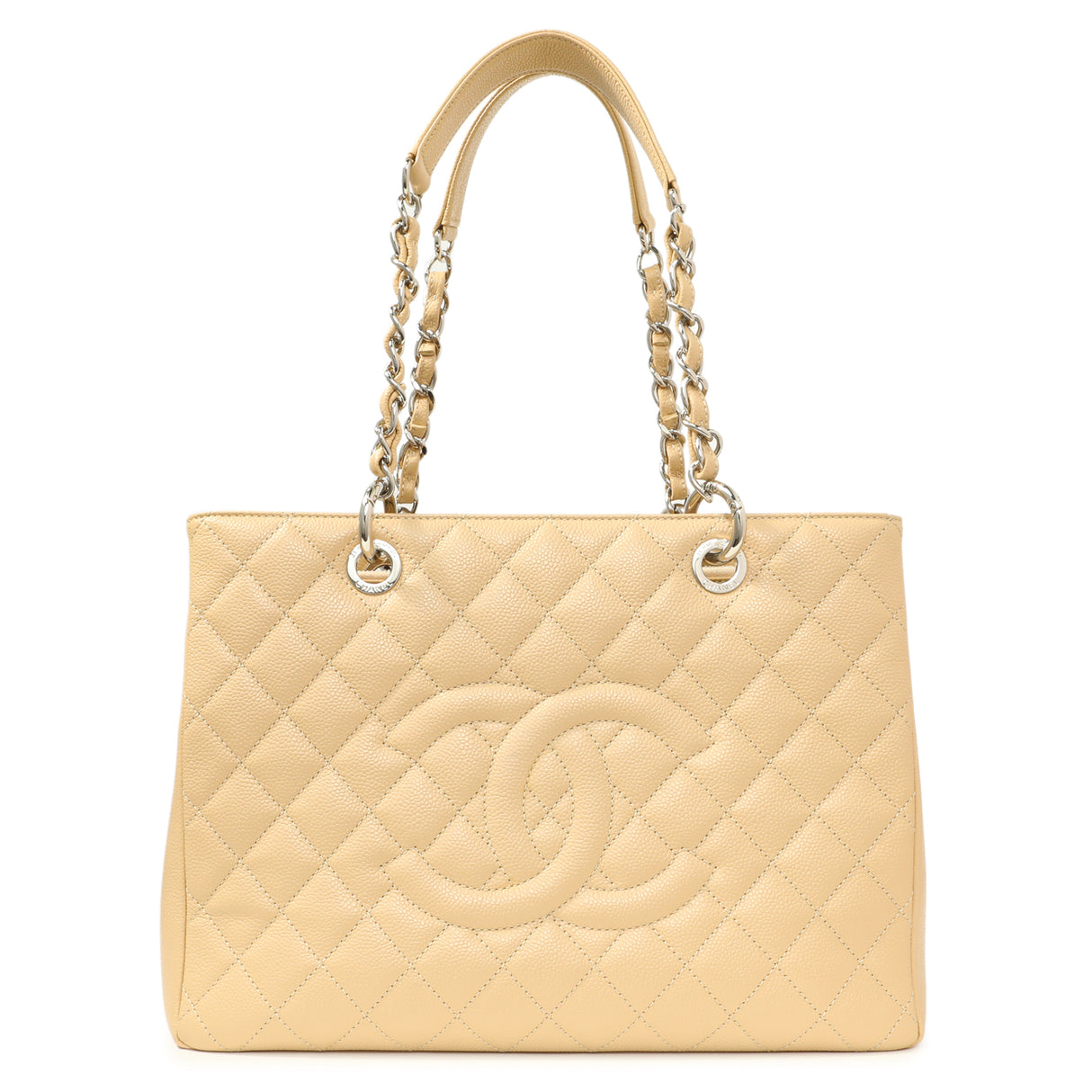 Chanel Beige Quilted Caviar Grand Shopping Tote GST Handbags Chanel