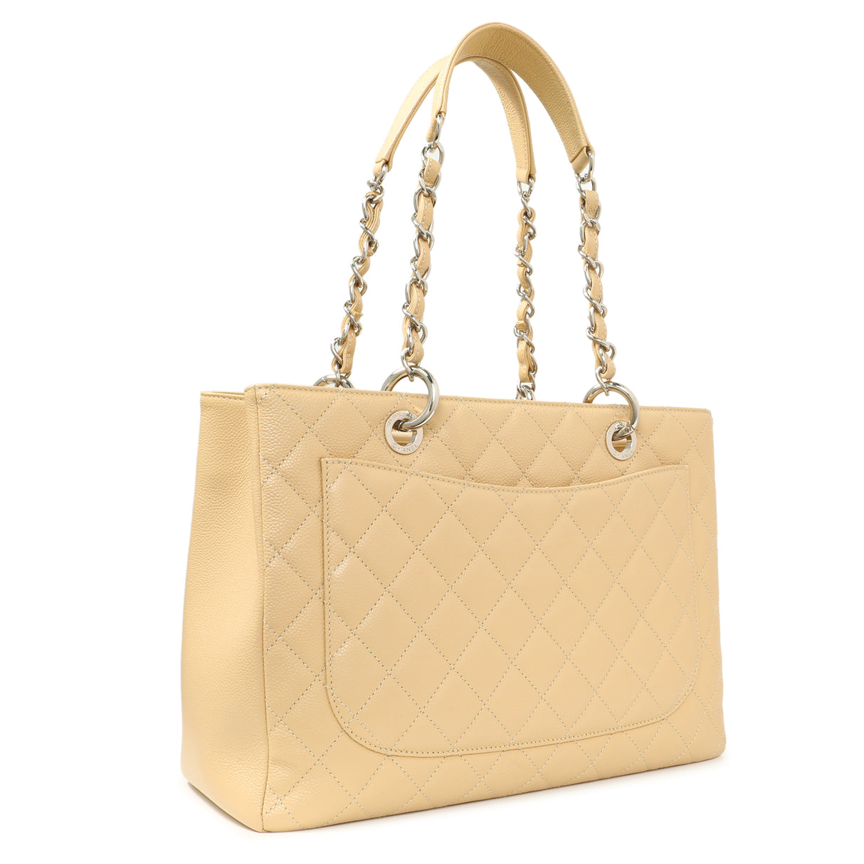 Chanel Beige Quilted Caviar Grand Shopping Tote GST Handbags Chanel