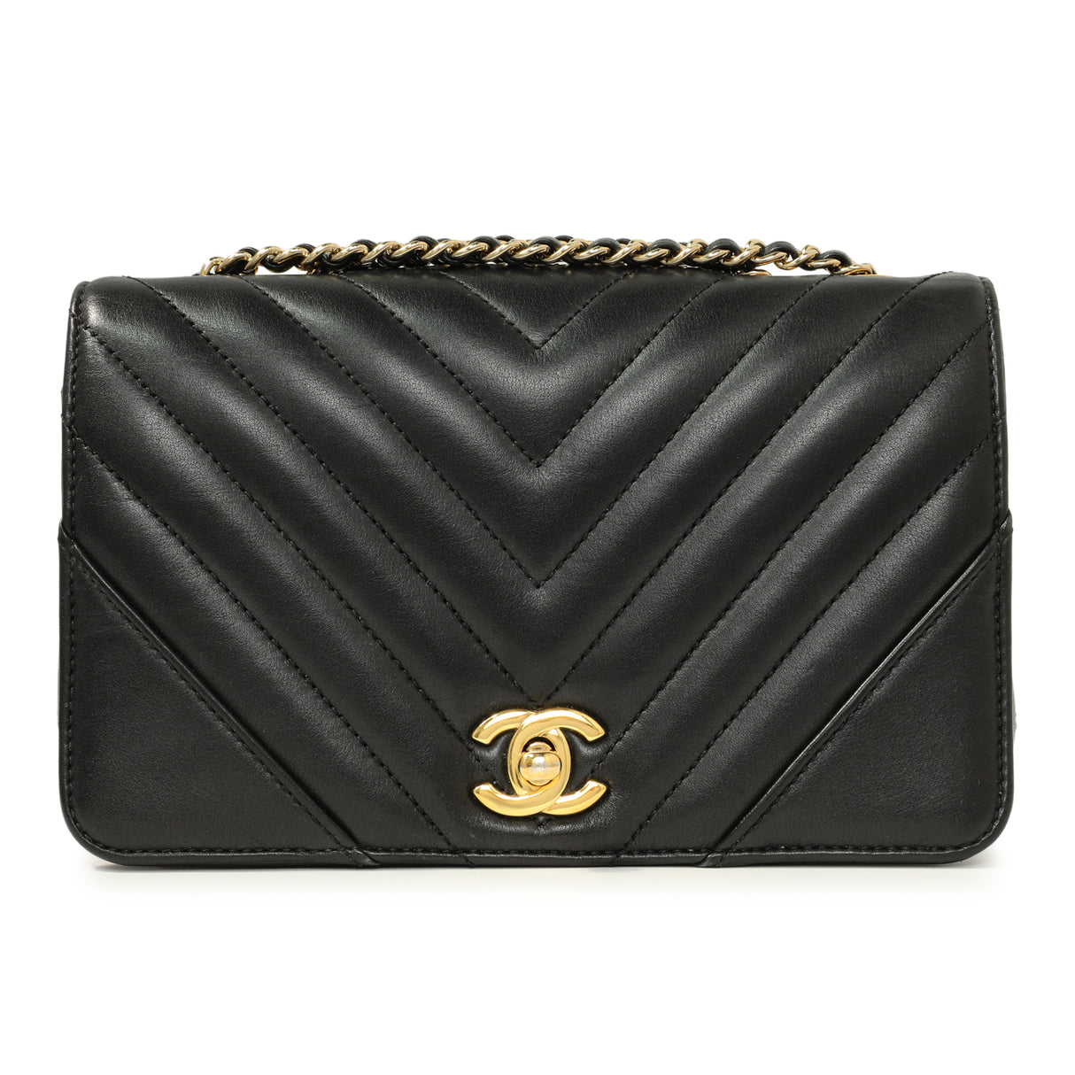 Chanel Black Chevron Quilted Calfskin Mini Statement Flap Handbags Chanel