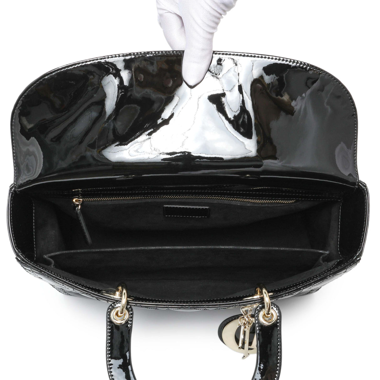 Christian Dior Black Patent Cannage Large Lady Dior Handbags Christian Dior