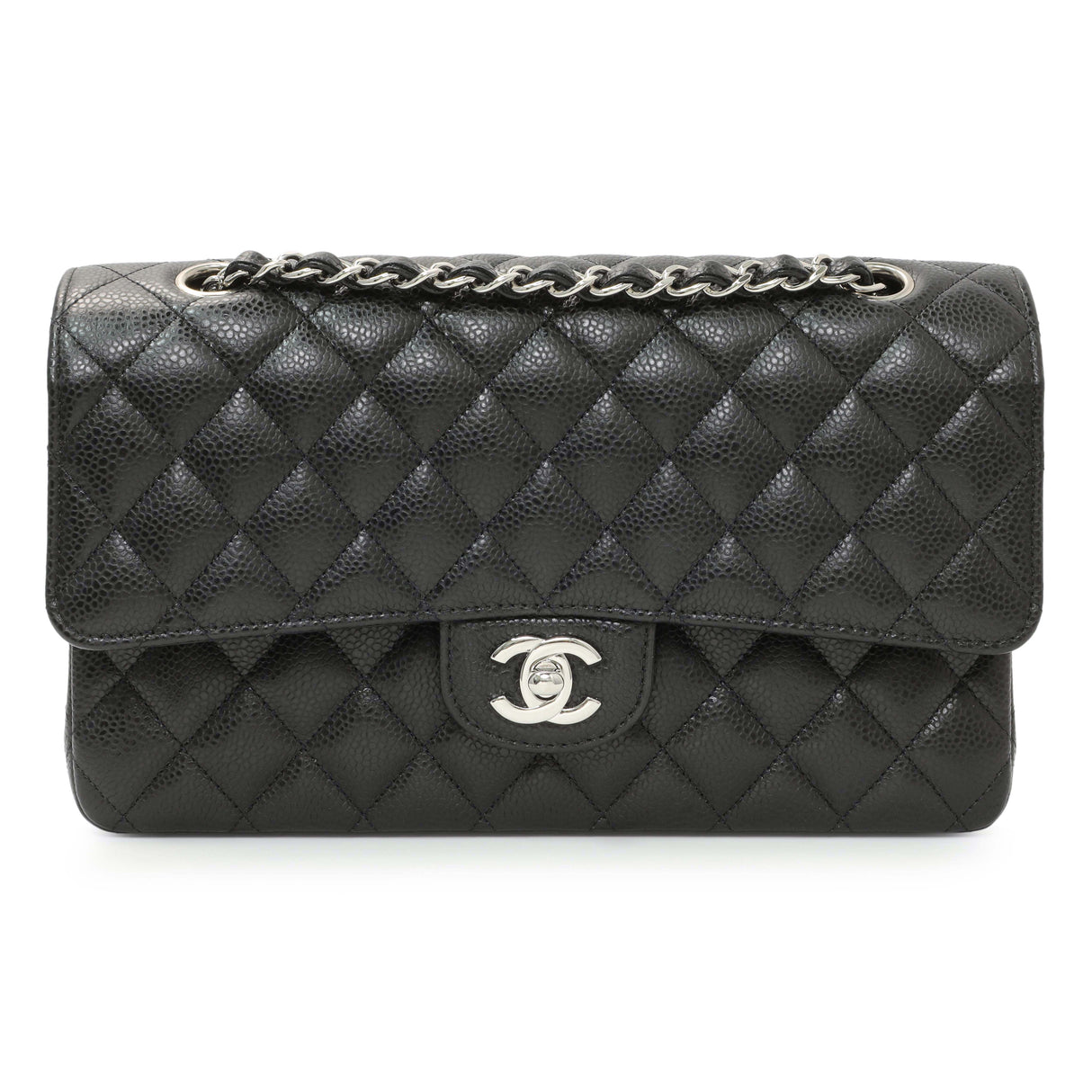 Chanel Black Quilted Caviar Medium Classic Double Flap Handbags Chanel