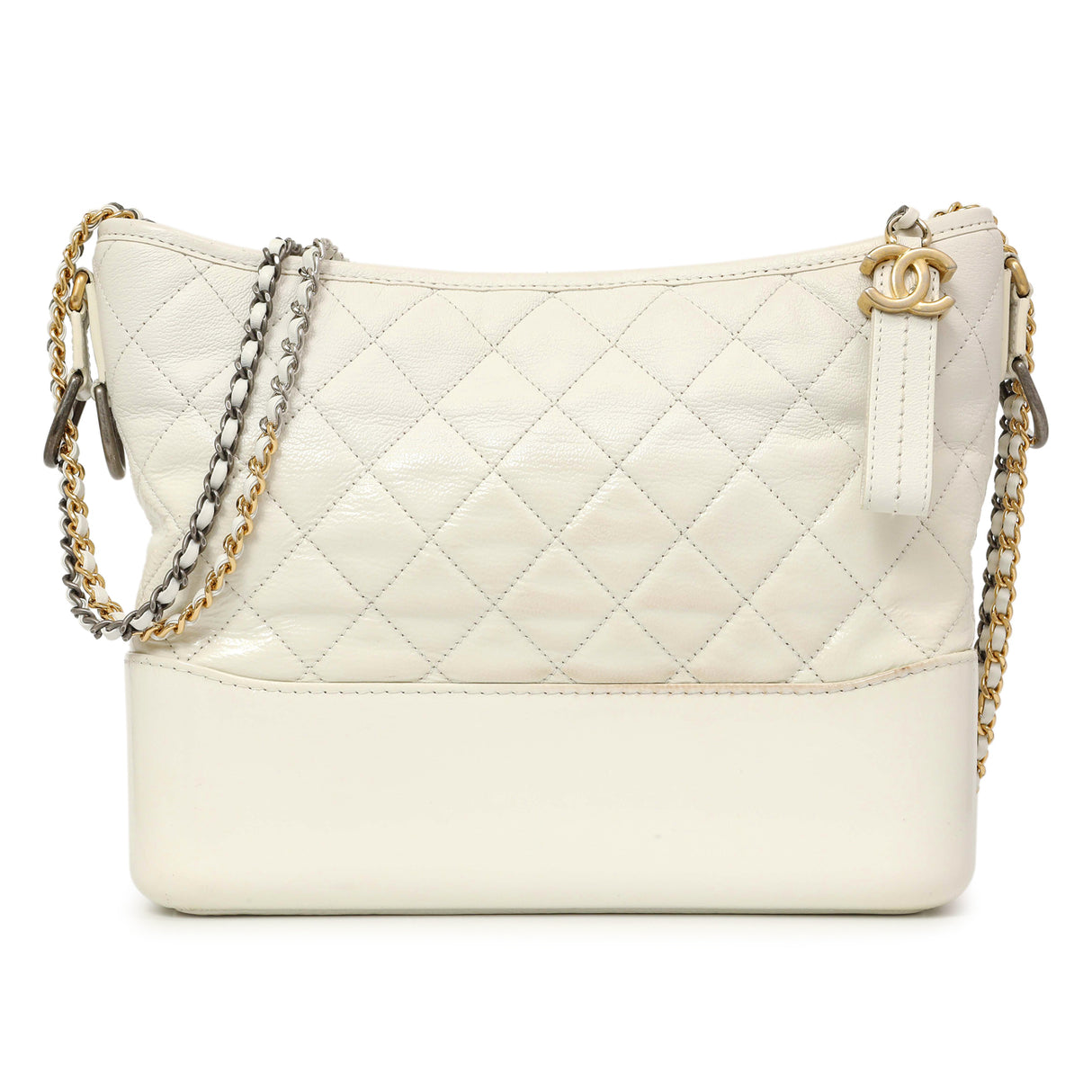 Chanel Patent White Goatskin Quilted Medium Gabrielle Hobo Handbags Chanel