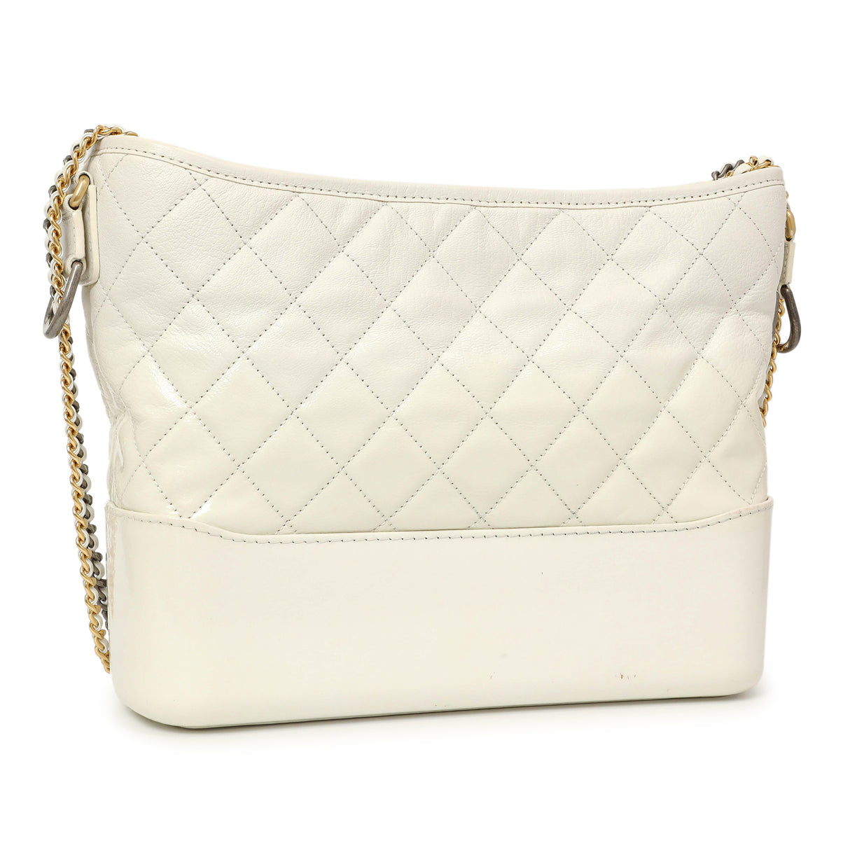 Chanel Patent White Goatskin Quilted Medium Gabrielle Hobo Handbags Chanel
