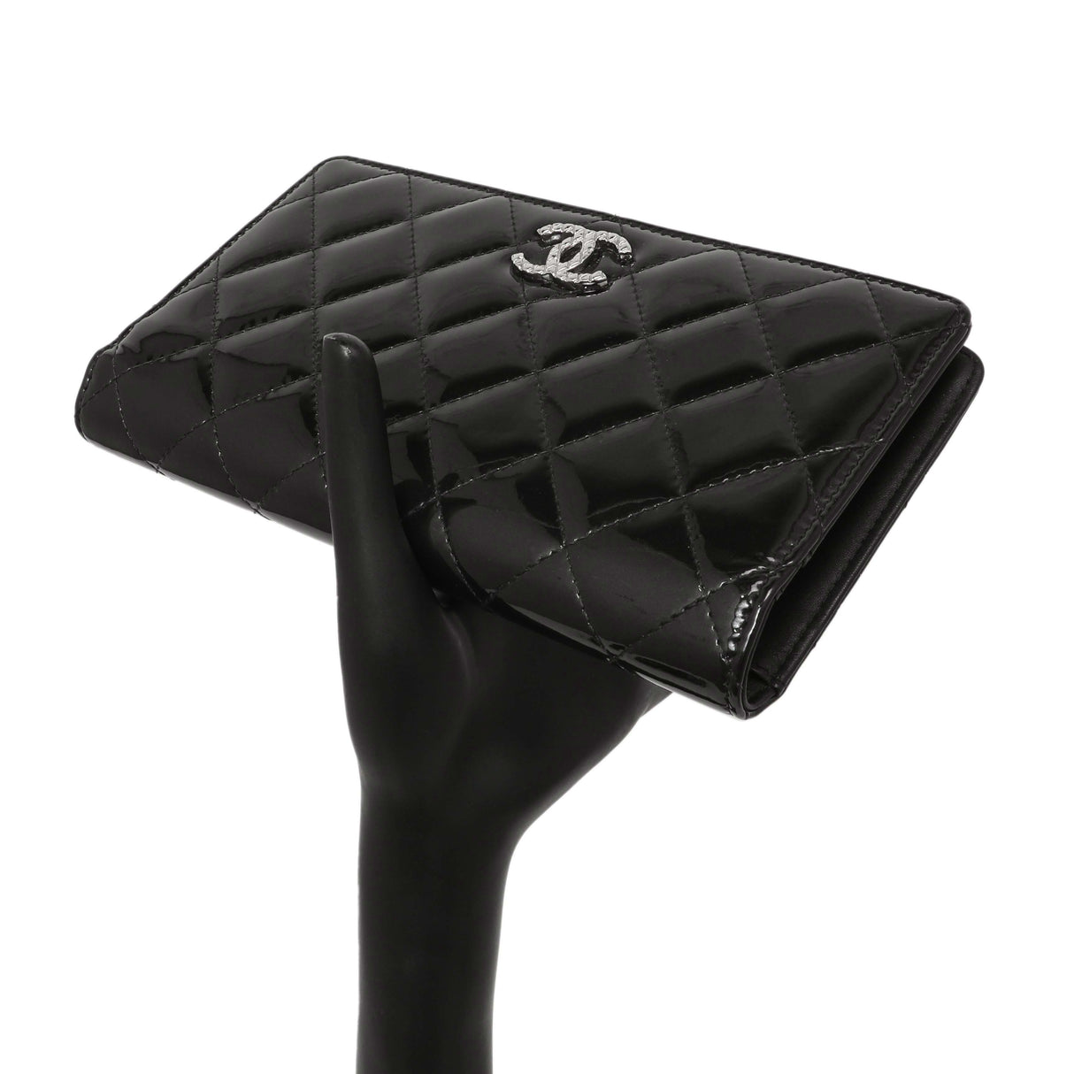 Chanel Black Quilted Patent Yen Wallet Accessories Chanel