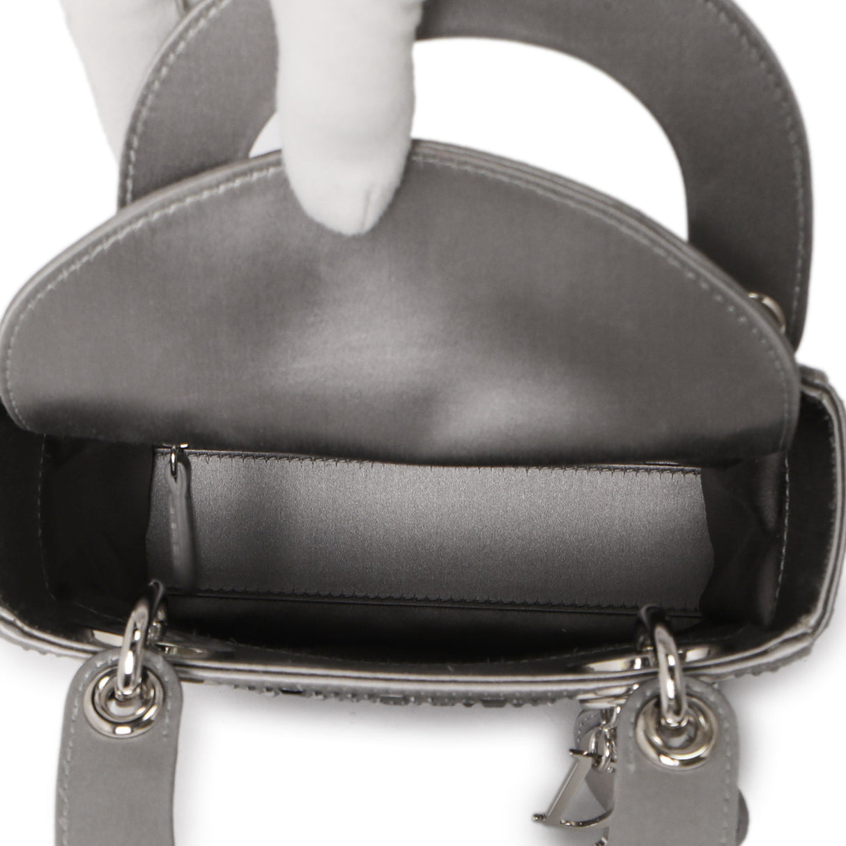 Christian Dior Grey Satin Crystal Cannage Mini Lady Dior Christian Dior