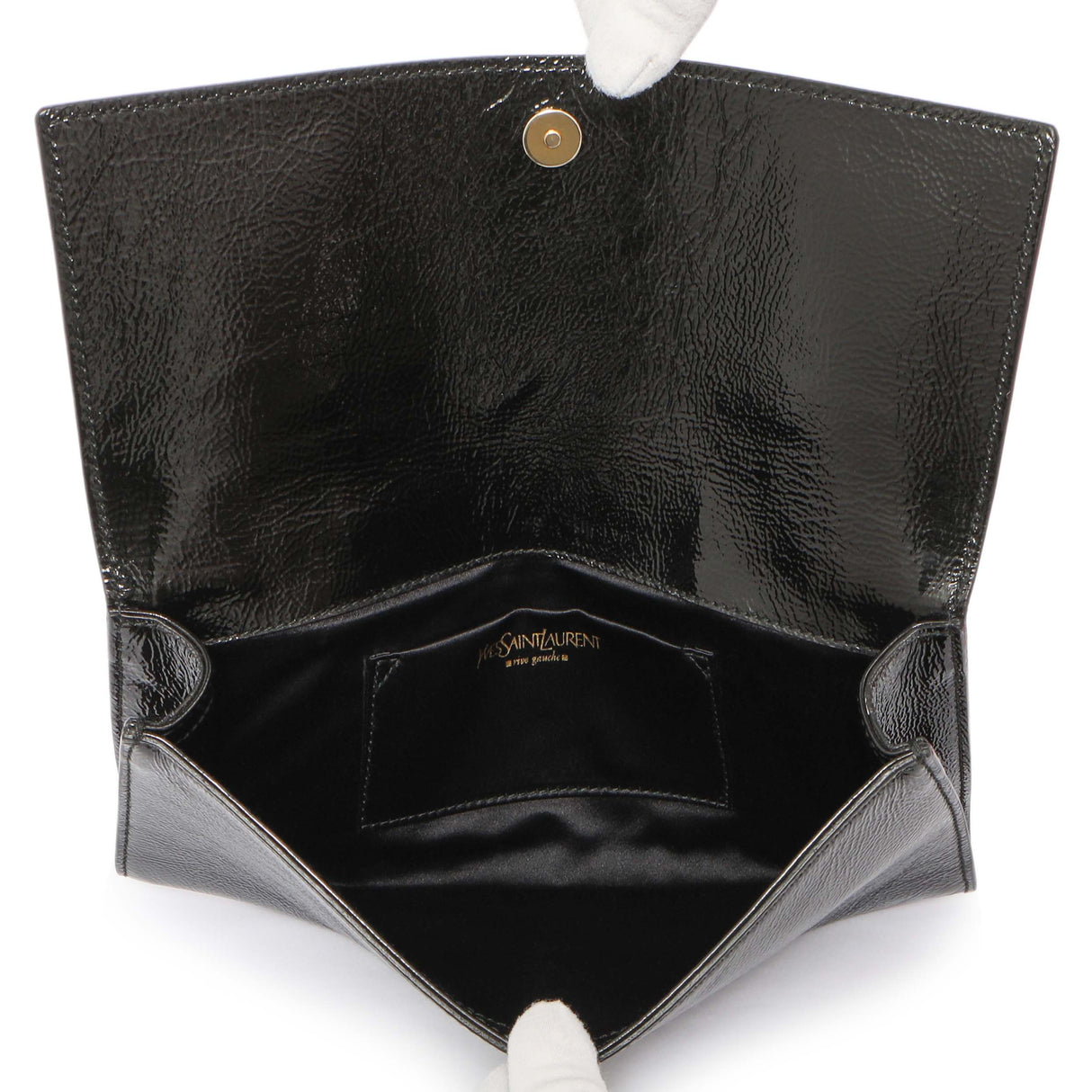 Saint Laurent Black Textured Patent Monogram Small Belle De Jour Clutch Handbags Saint Laurent