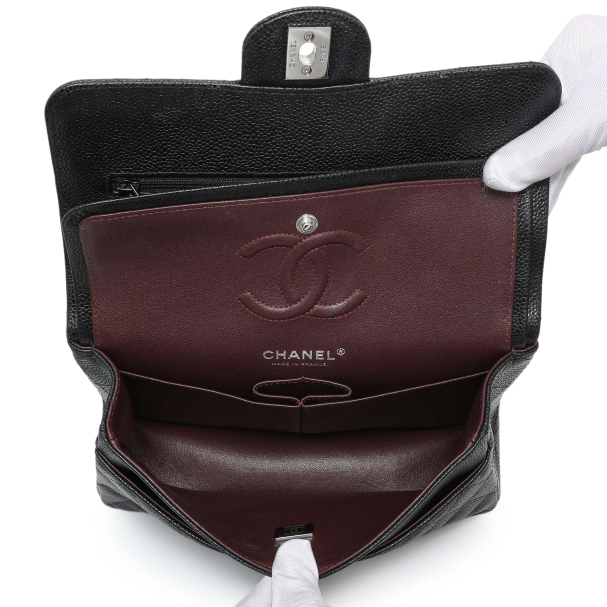 Chanel Black Quilted Caviar Small Classic Double Flap Handbags Chanel