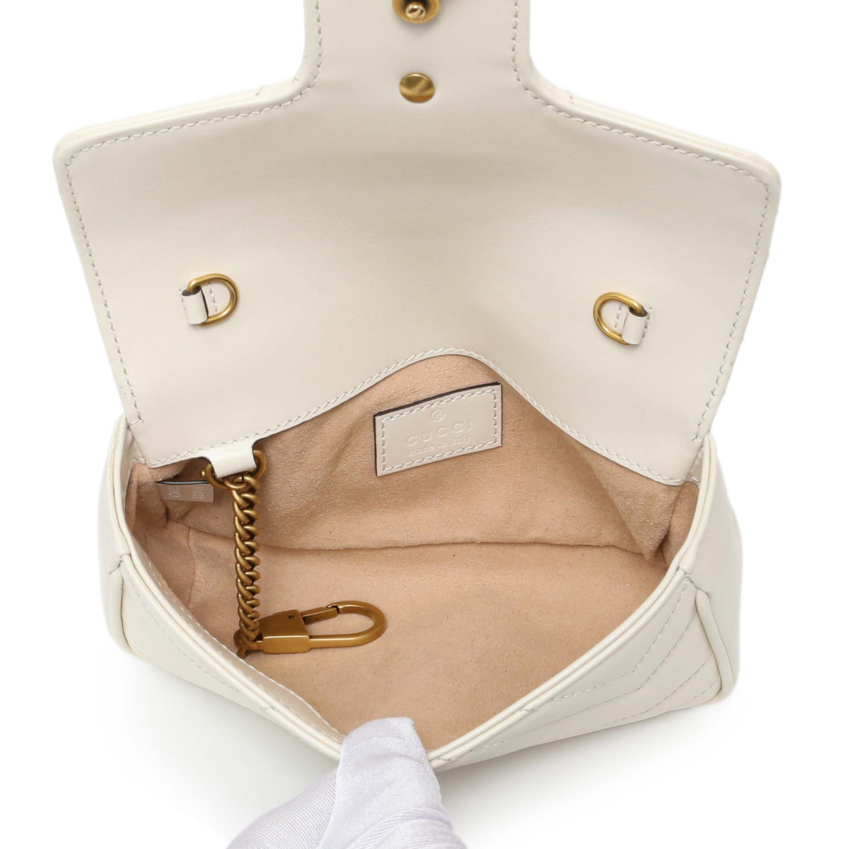 Gucci White Calfskin Matelasse Super Mini GG Marmont Handbags Gucci