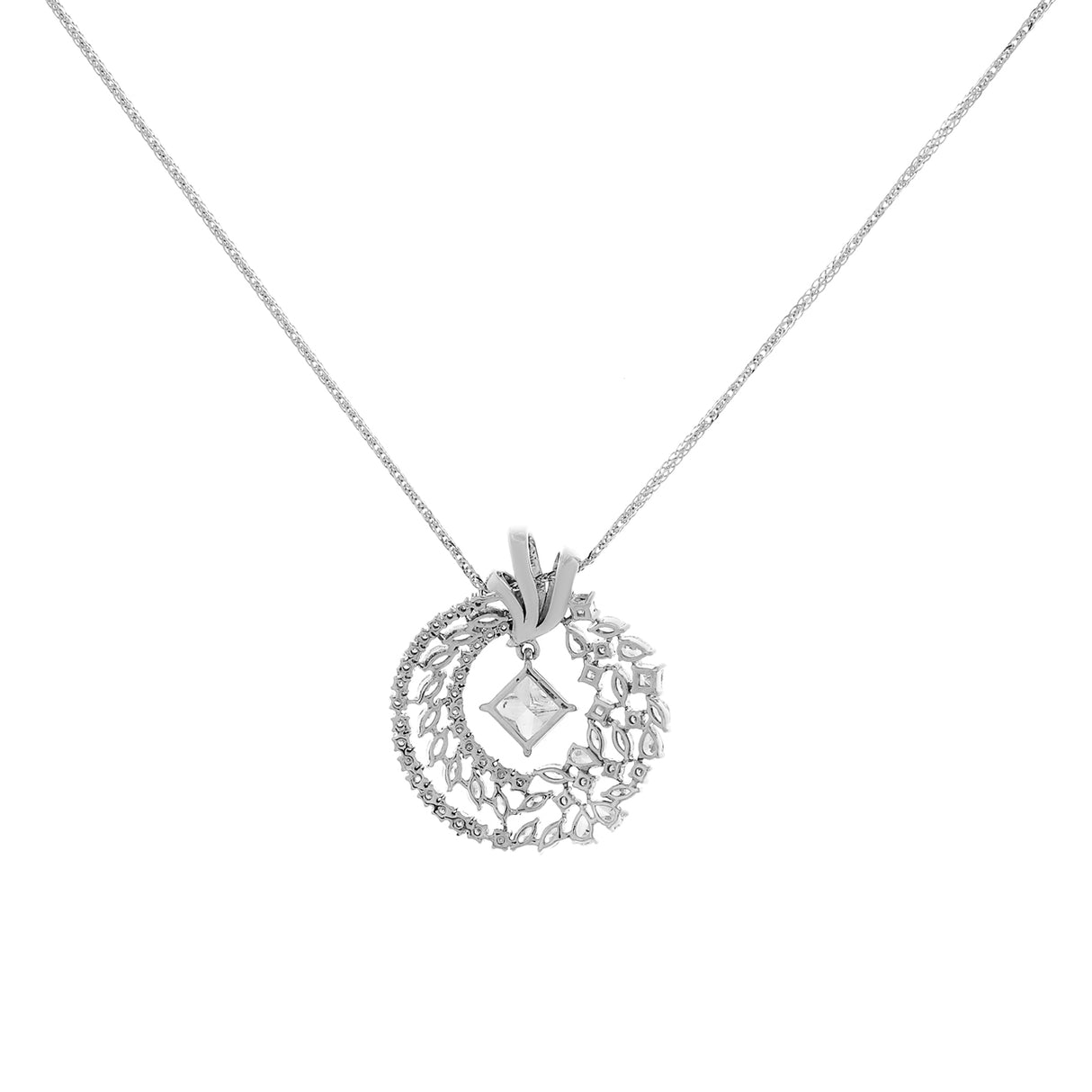 18K White Gold 2.01 Carat Princess Cut Diamond Wreath Pendant Fine Jewellery Modaselle