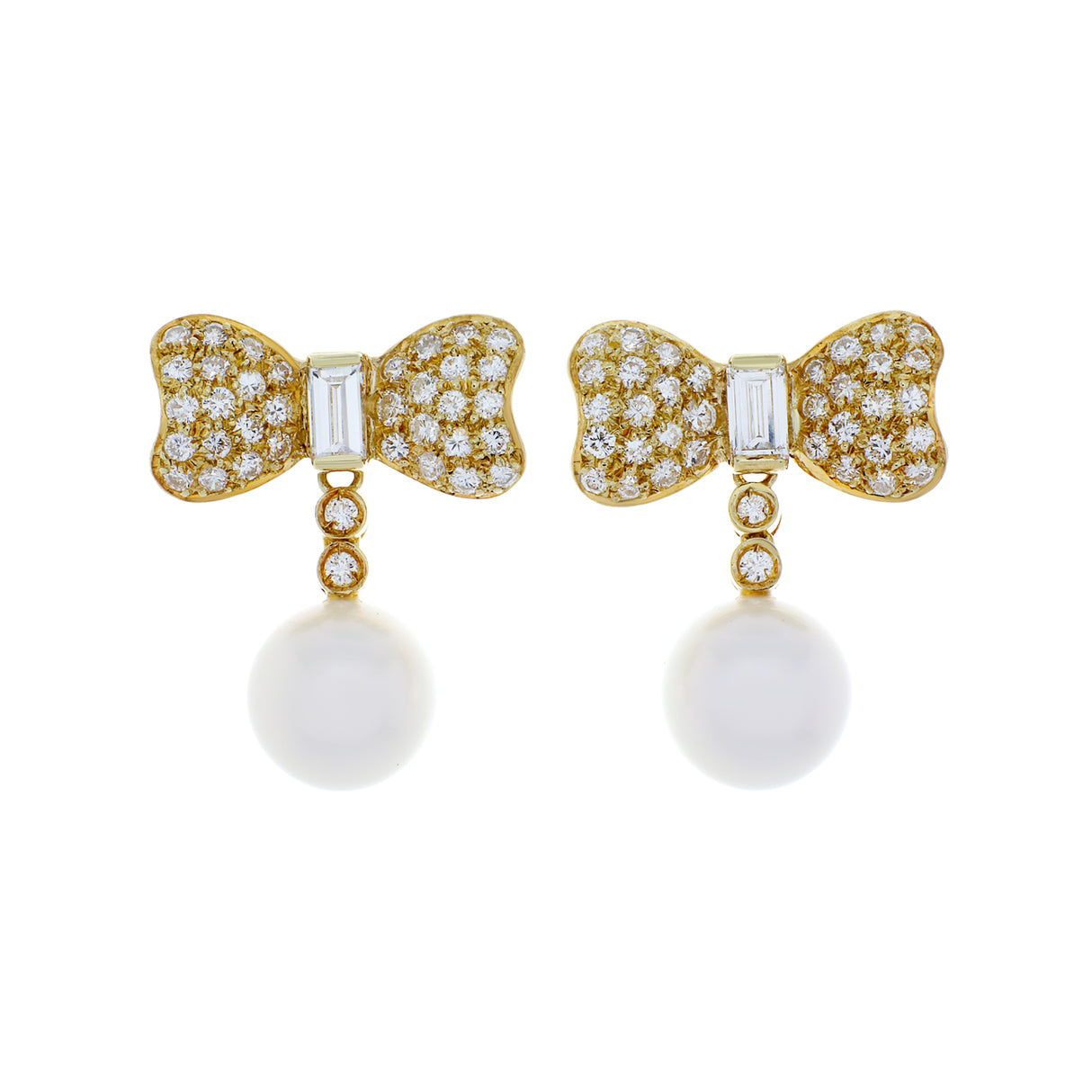 18K Yellow Gold South Sea Pearl Bow Earrings Fine Jewellery Modaselle