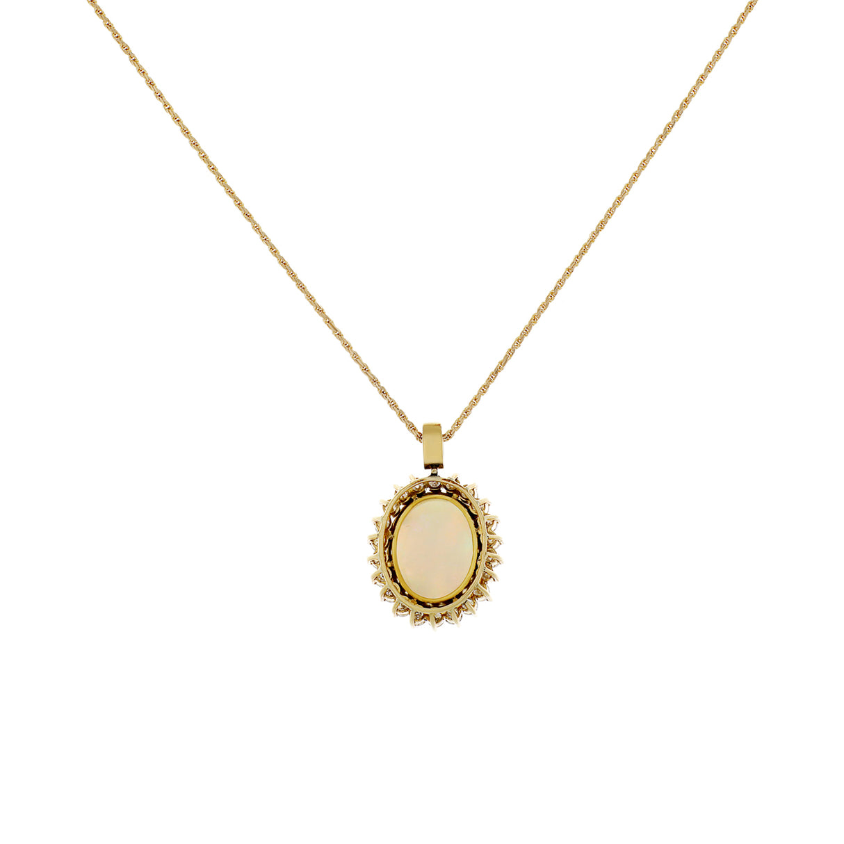 14K Yellow Gold 4.88 Carat Oval Cabochon Opal Diamond Pendant Fine Jewellery Modaselle