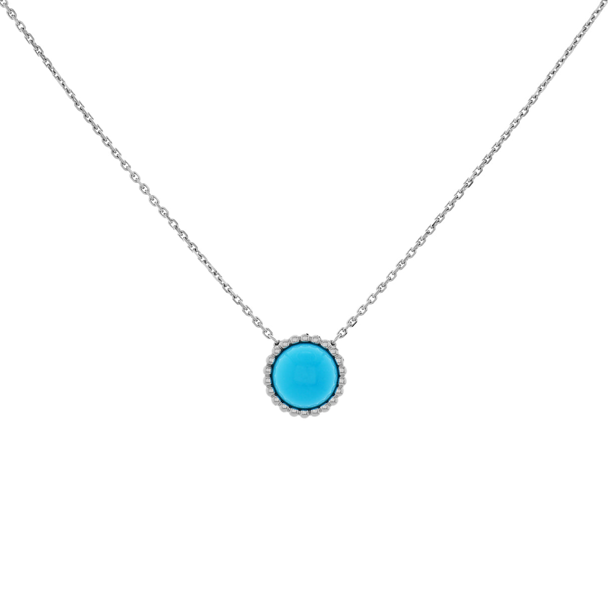 Van Cleef & Arpels 18K White Gold Turquoise Perlée Couleurs Pendant Designer Jewellery Van Cleef and Arpels