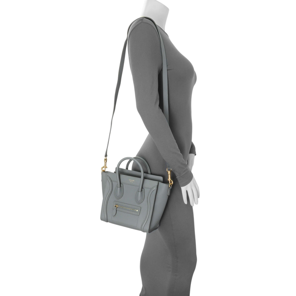 Celine Kohl Drummed Calfskin Nano Luggage Handbags Celine