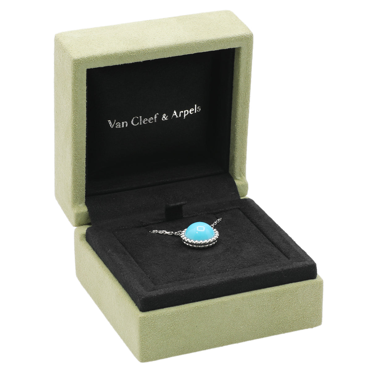 Van Cleef & Arpels 18K White Gold Turquoise Perlée Couleurs Pendant Designer Jewellery Van Cleef and Arpels