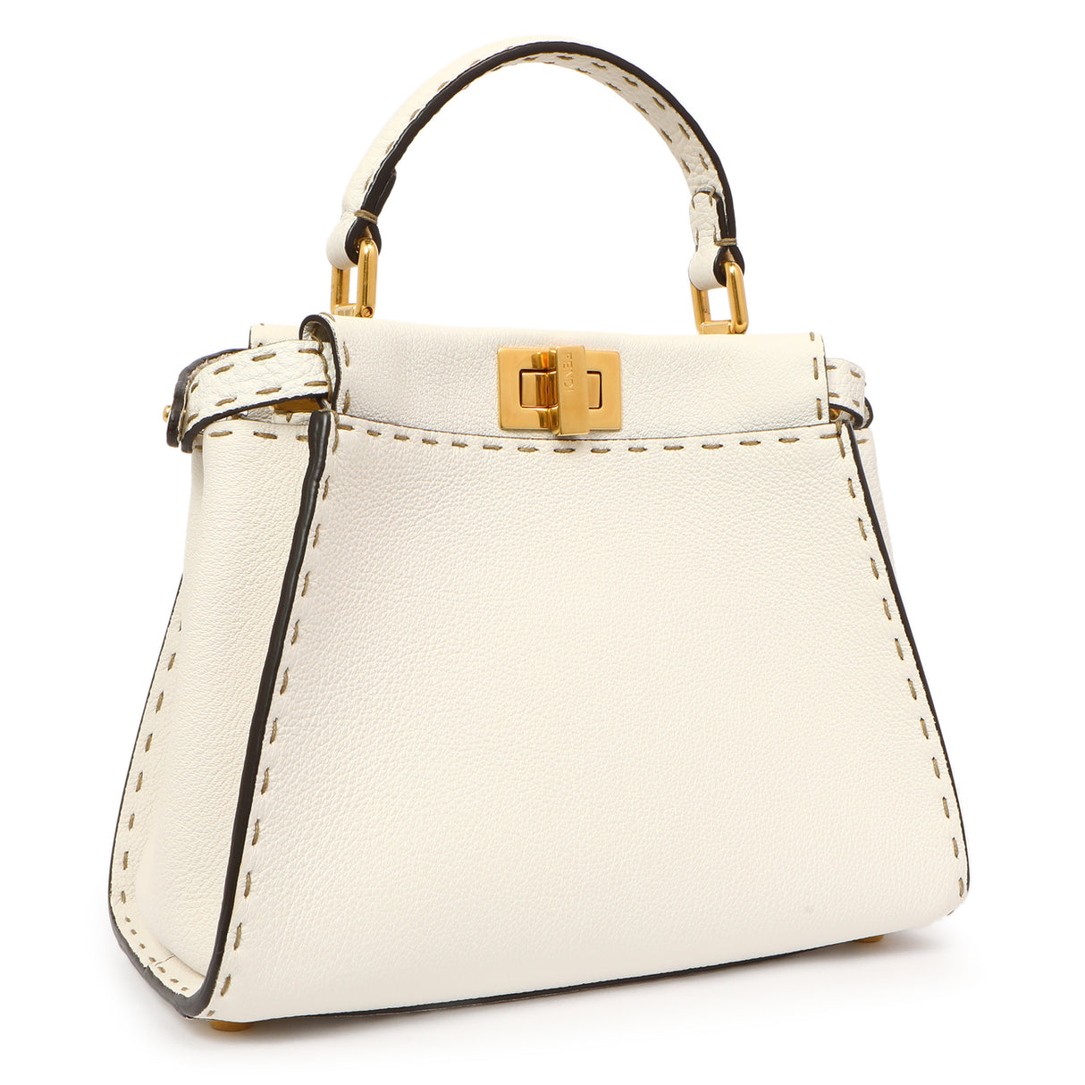 Fendi White Cuoio Romano Selleria Mini Peekaboo Iconic Satchel Handbags Fendi
