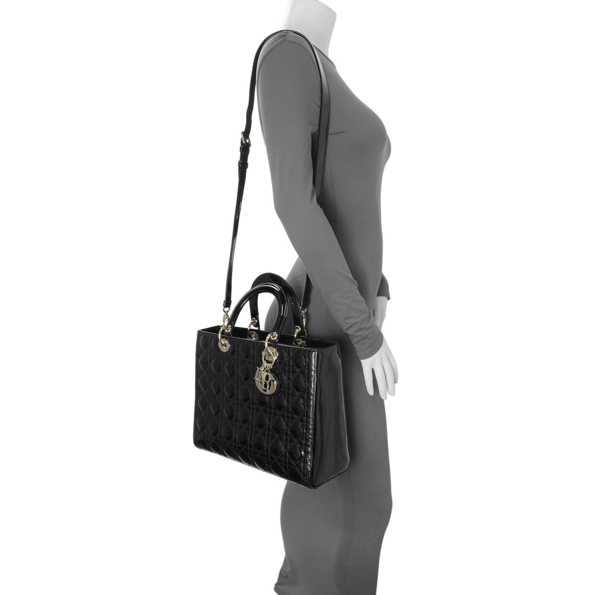 Christian Dior Black Patent Cannage Large Lady Dior Handbags Christian Dior