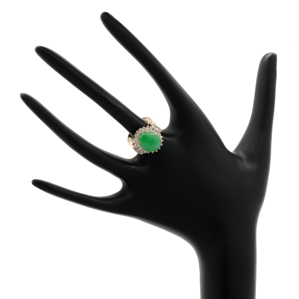 14K Yellow Gold Cabochon Jadeite Diamond Ring Fine Jewellery Modaselle