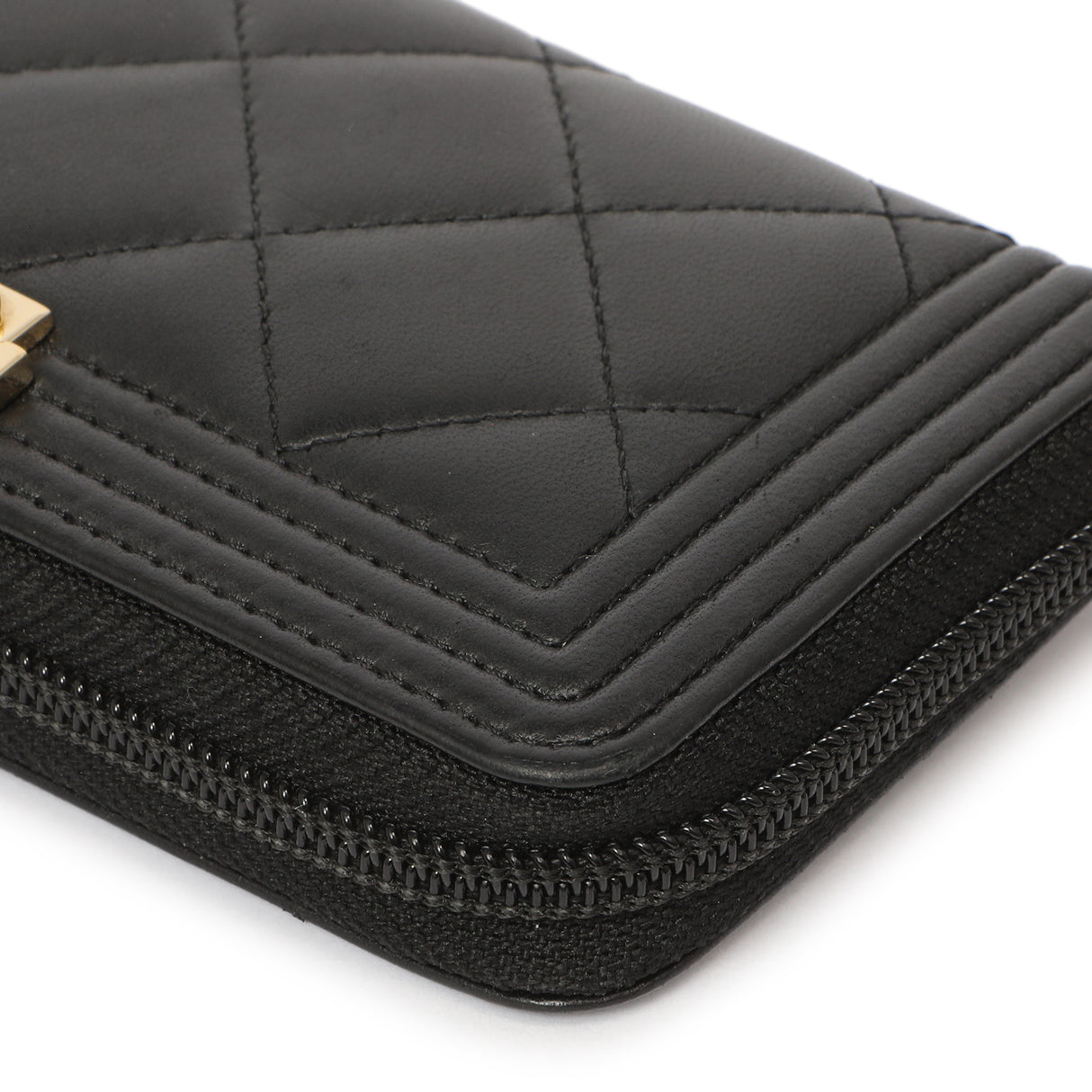 Chanel Black Quilted Lambskin Small Boy Zip Around Wallet Accessories Chanel