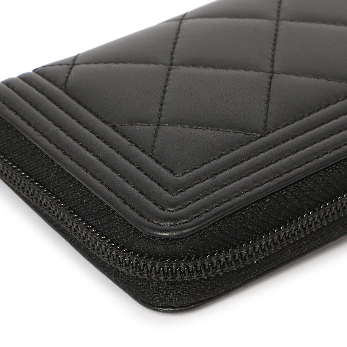 Chanel Black Quilted Lambskin Small Boy Zip Around Wallet Accessories Chanel
