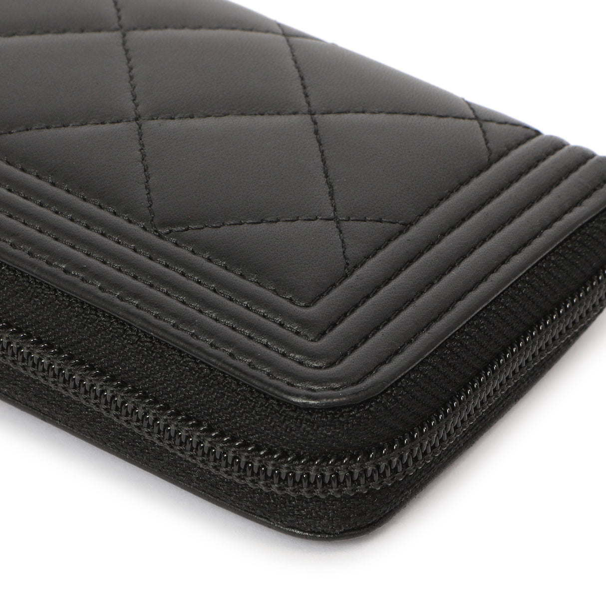 Chanel Black Quilted Lambskin Small Boy Zip Around Wallet Accessories Chanel