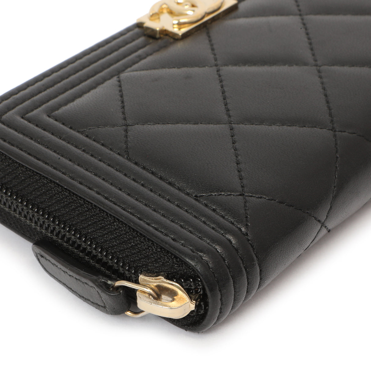 Chanel Black Quilted Lambskin Small Boy Zip Around Wallet Accessories Chanel