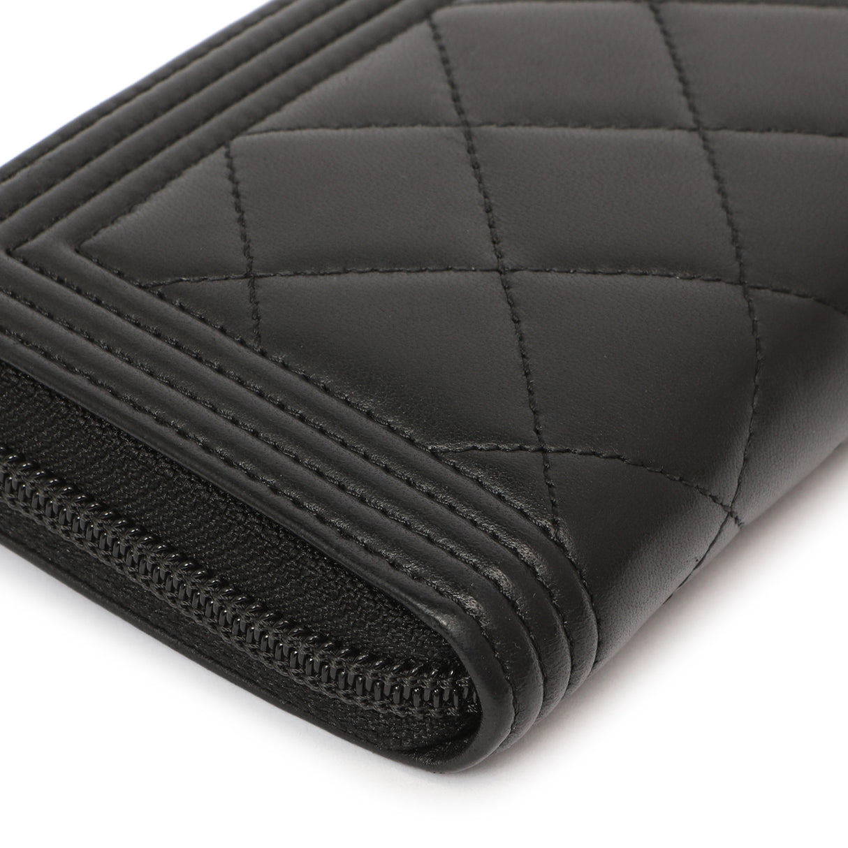 Chanel Black Quilted Lambskin Small Boy Zip Around Wallet Accessories Chanel
