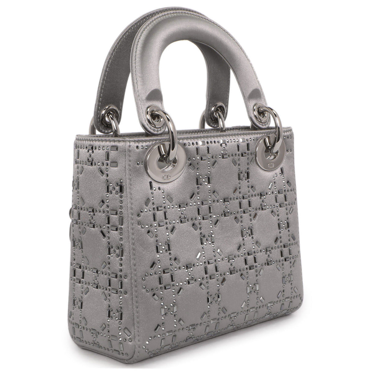 Christian Dior Grey Satin Crystal Cannage Mini Lady Dior Christian Dior