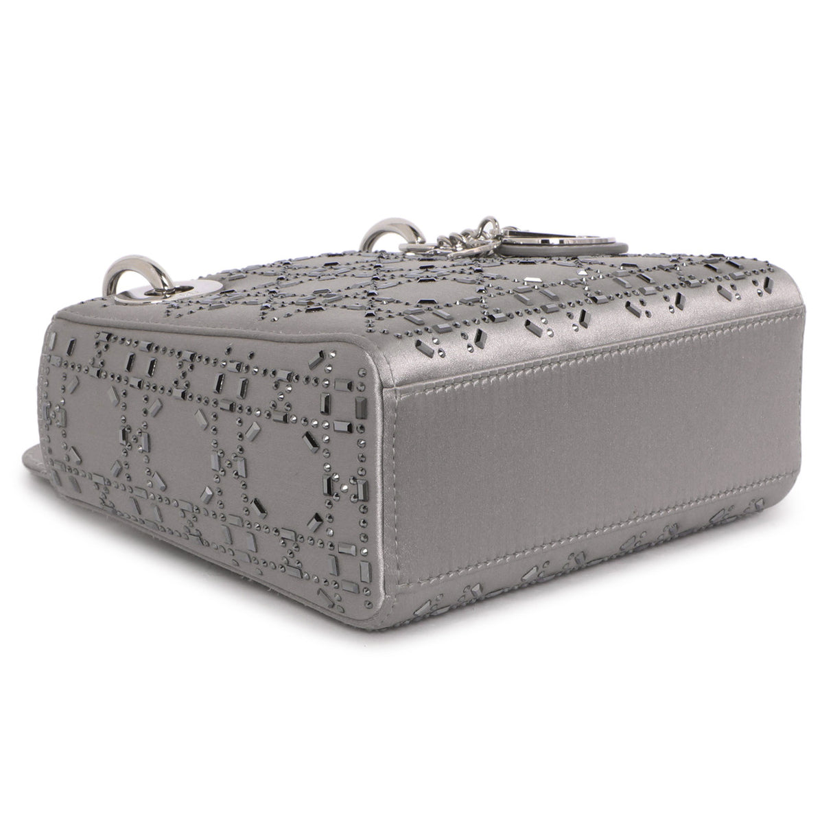 Christian Dior Grey Satin Crystal Cannage Mini Lady Dior Christian Dior