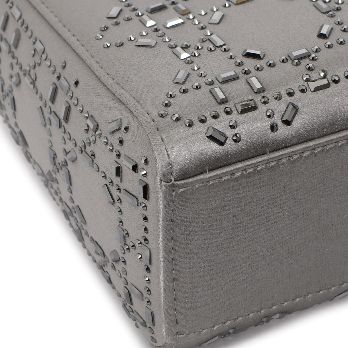 Christian Dior Grey Satin Crystal Cannage Mini Lady Dior Christian Dior