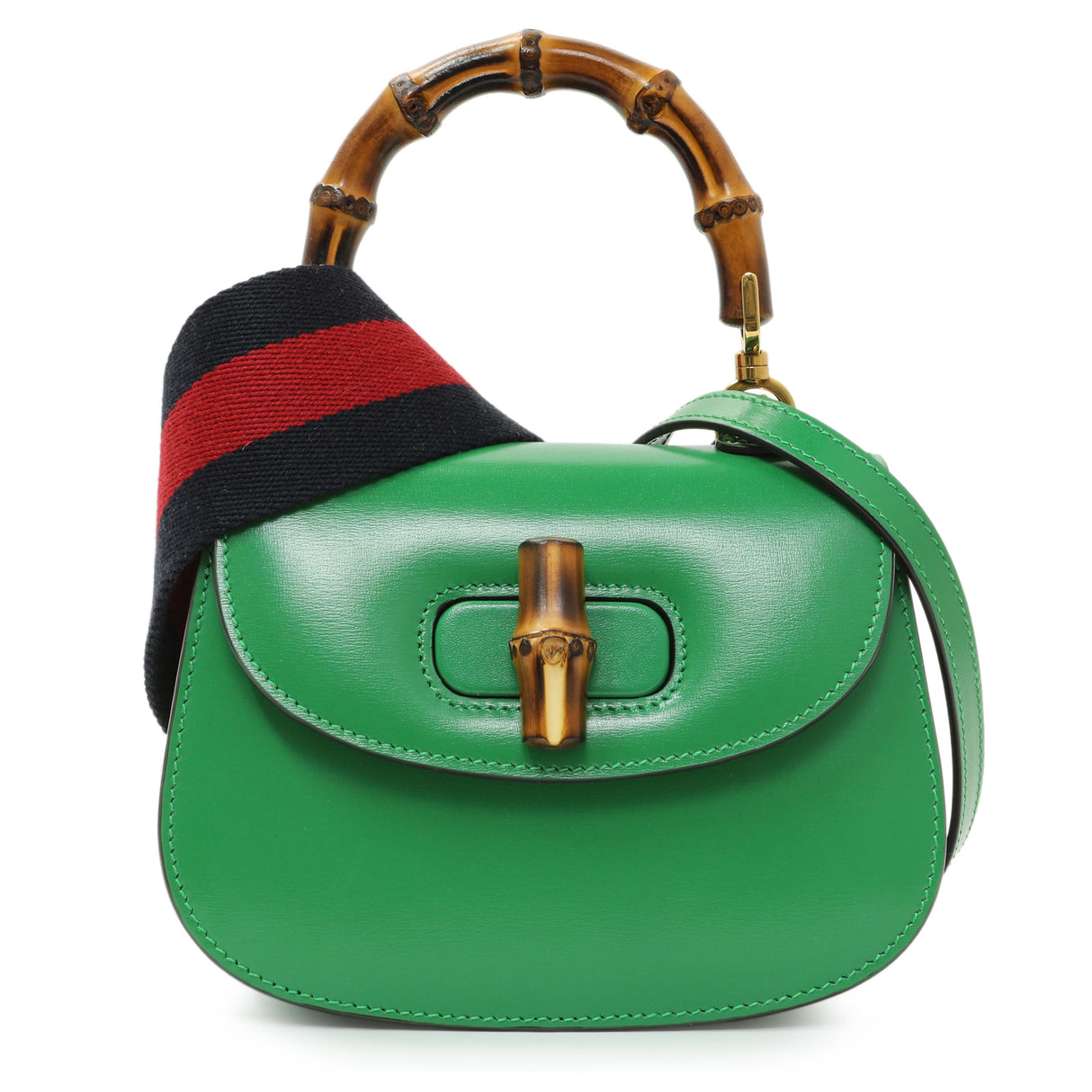 Gucci Green Calfskin Mini Bamboo 1947 Top Handle Bag Handbags Gucci