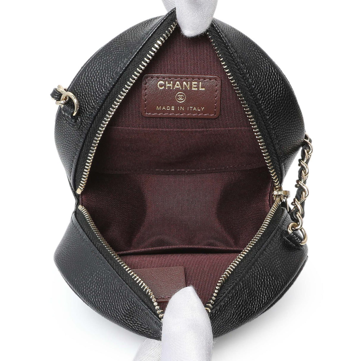Chanel Black Quilted Caviar Round Clutch With Chain Handbags Chanel