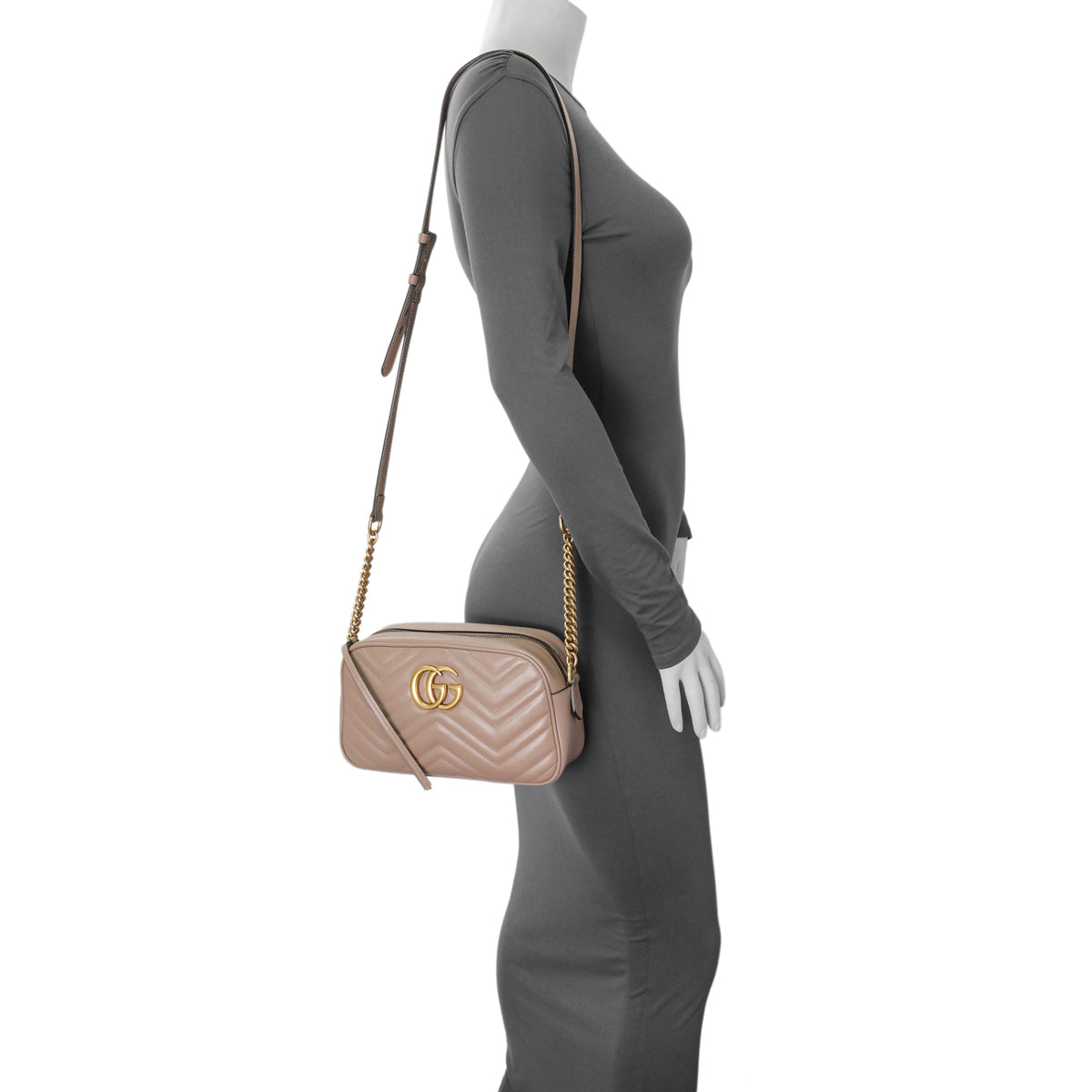 Gucci Porcelain Rose Calfskin Matelasse Small GG Marmont Chain Shoulder Bag Handbags Gucci
