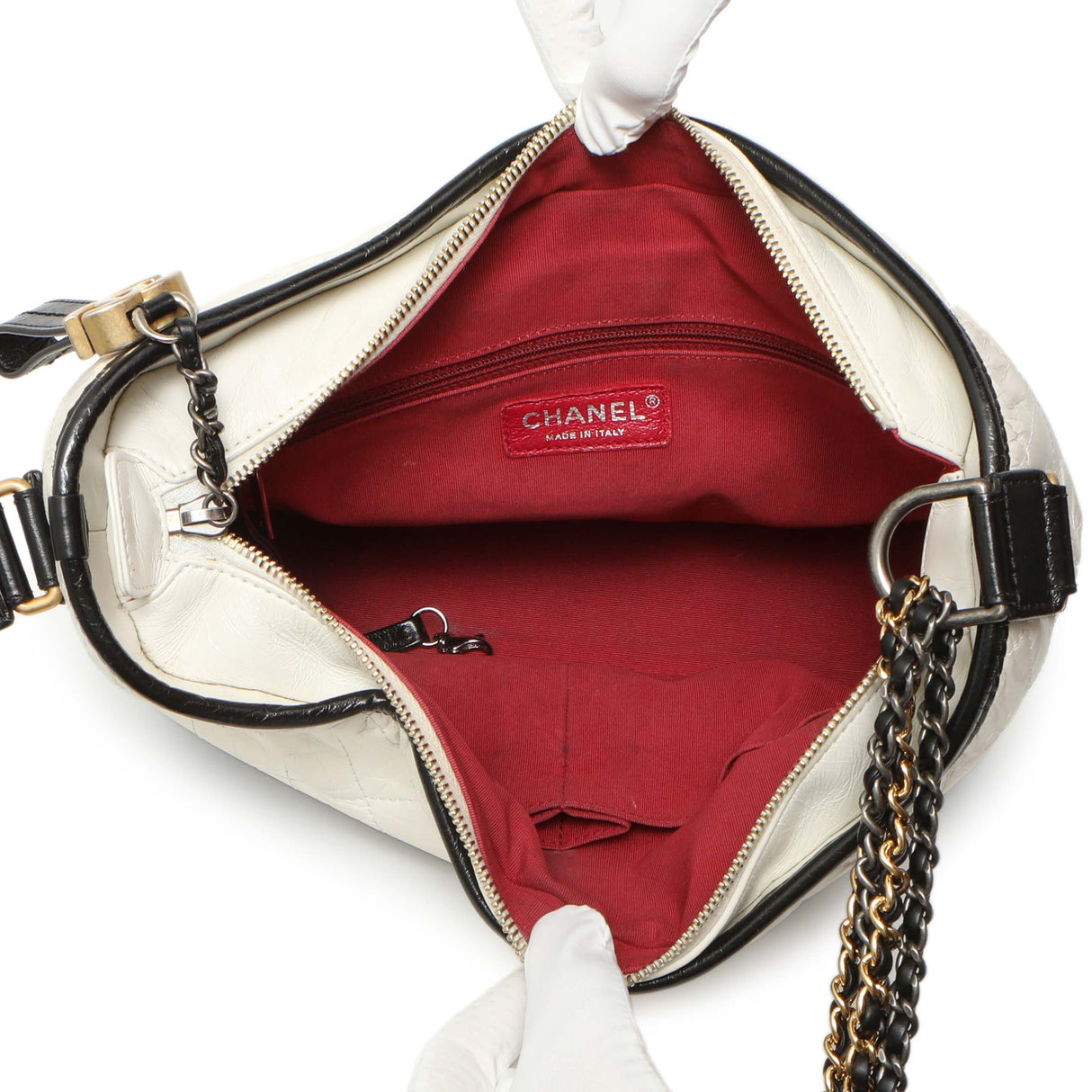 Chanel White Black Aged Calfskin Medium Gabrielle Hobo Handbags Chanel