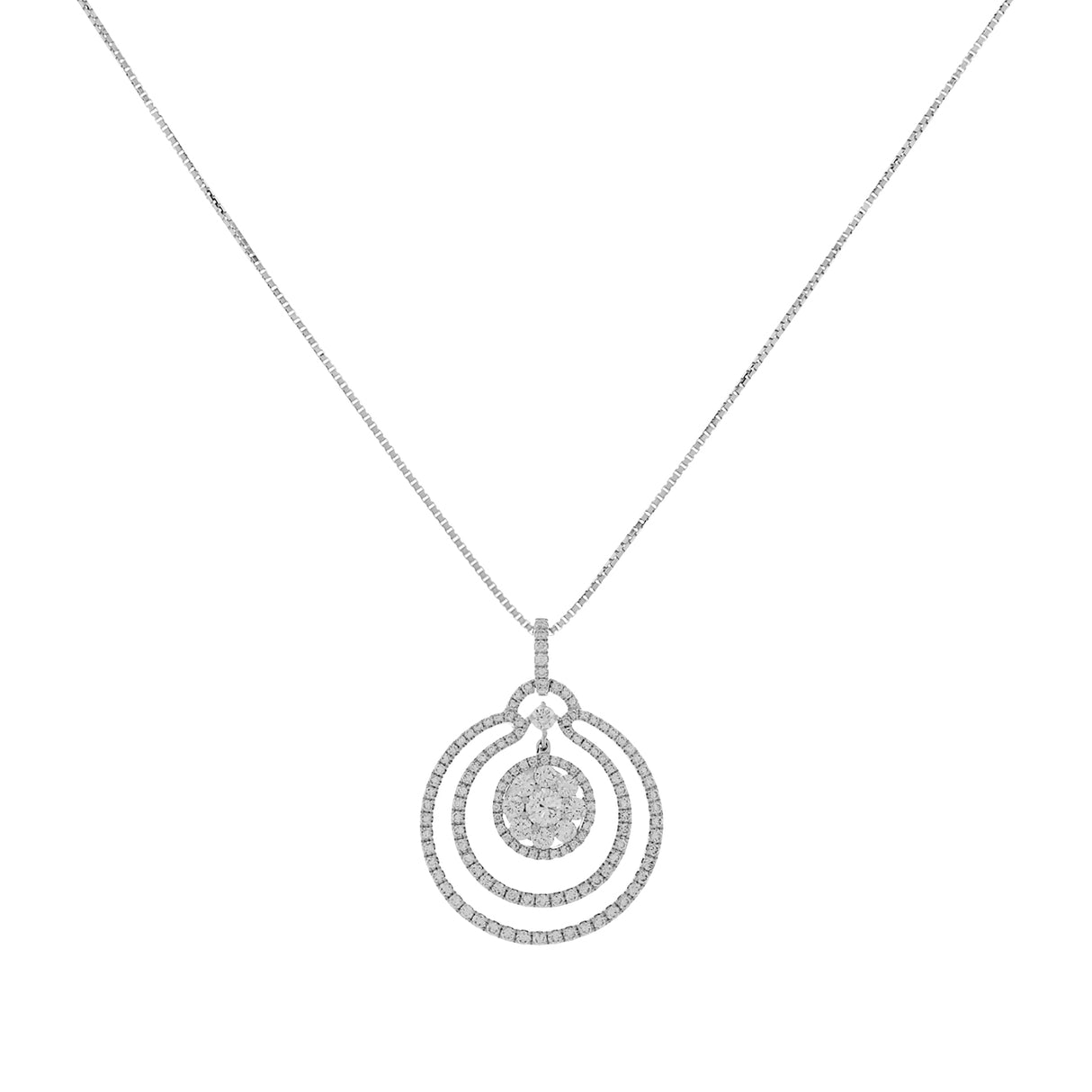 18K White Gold 1.54 Carat Concentric Circular Diamond Pendant Fine Jewellery Modaselle