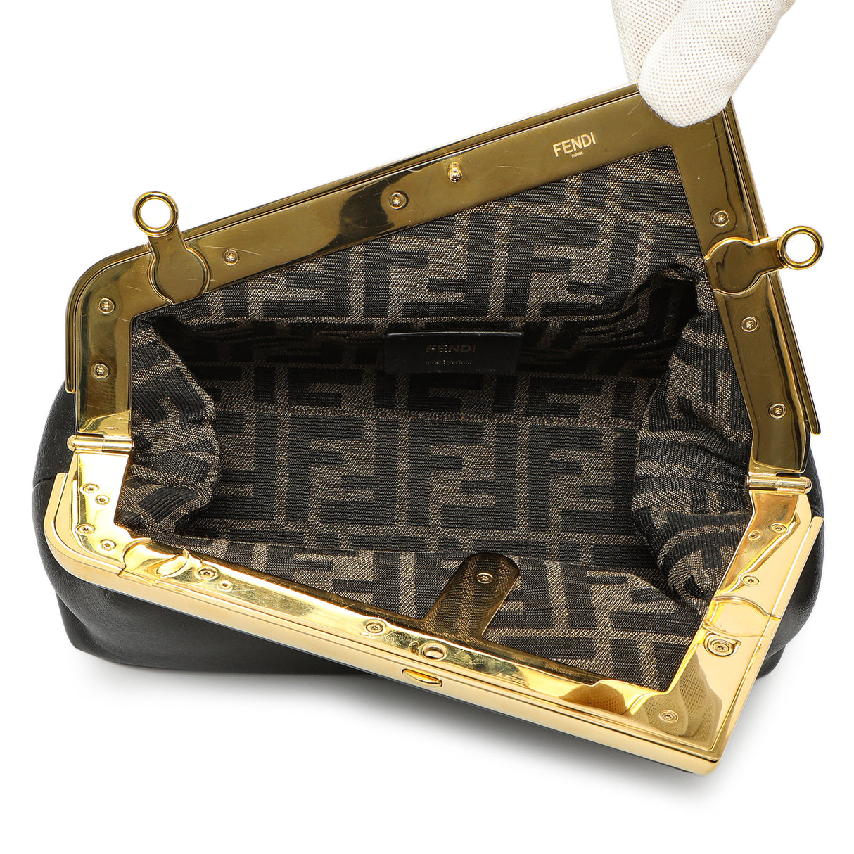 Fendi Black Shiny Nappa Small Fendi First Handbags Fendi