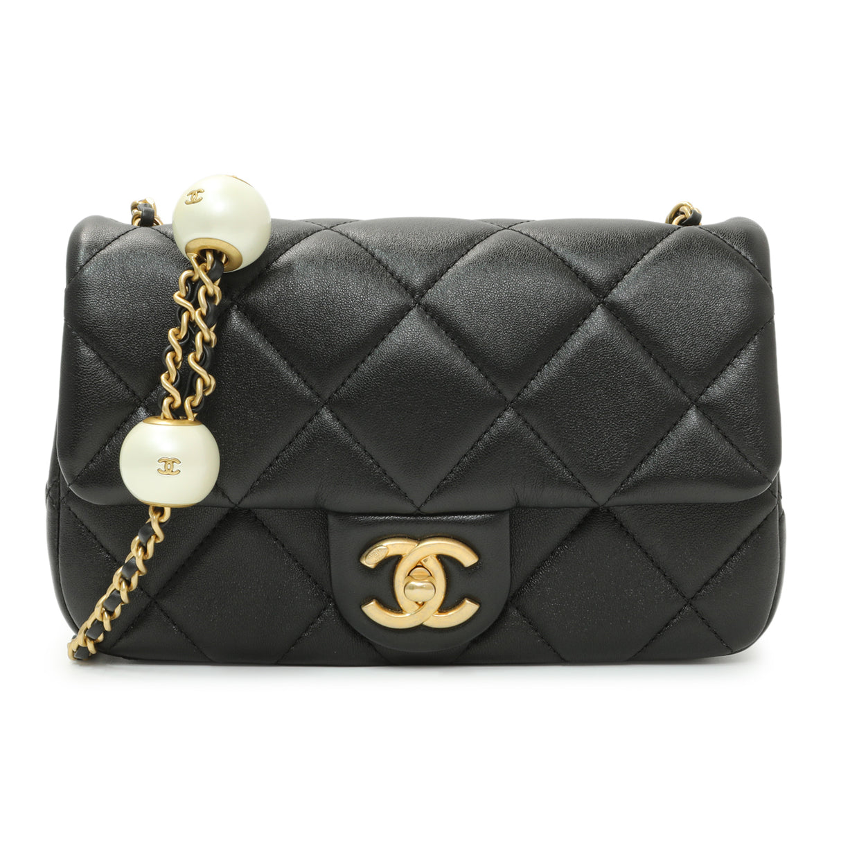 Chanel Black Quilted Lambskin Pearl Small Flap Handbags Chanel