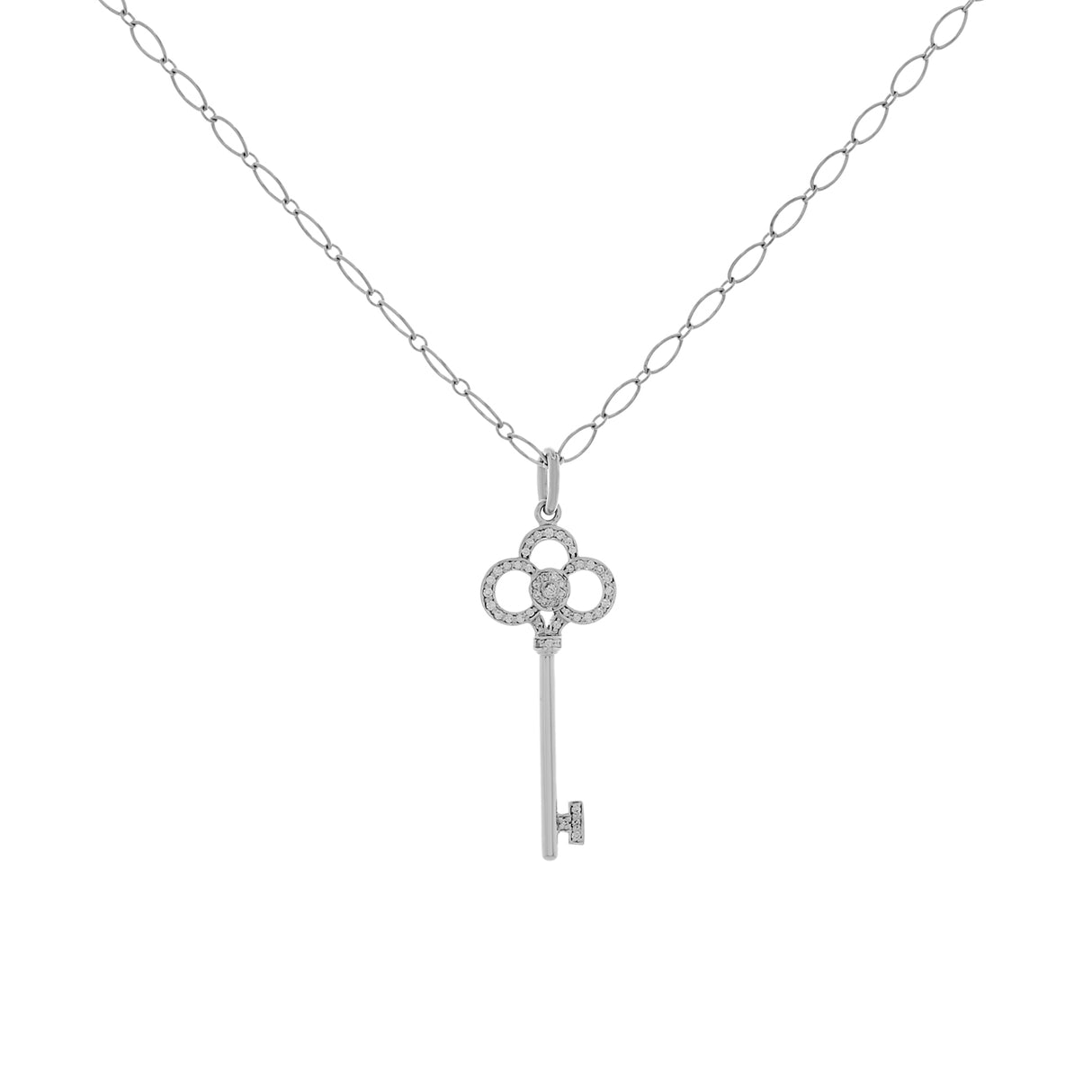 Tiffany & Co. 18K White Gold Diamond 1.5" Crown Key Pendant Designer Jewellery Tiffany and Co