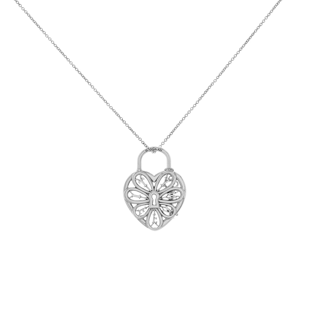 Tiffany & Co. Sterling Silver Filigree Heart Lock & Key Necklace Designer Jewellery Tiffany and Co