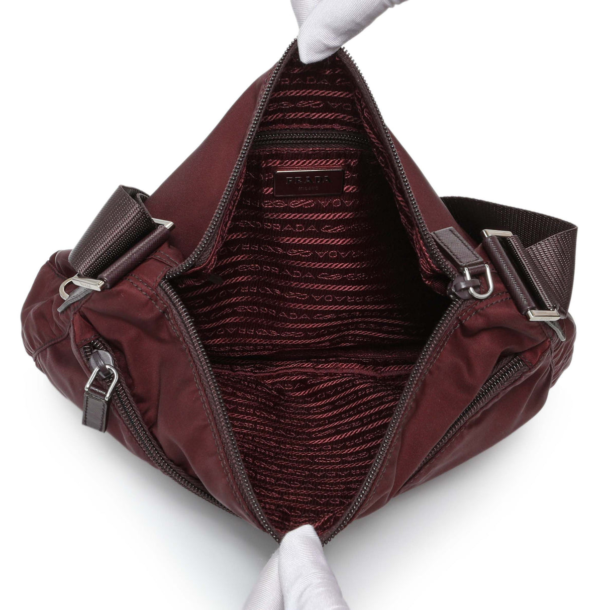 Prada Burgundy Tessuto Nylon Messenger Bag Handbags Modaselle