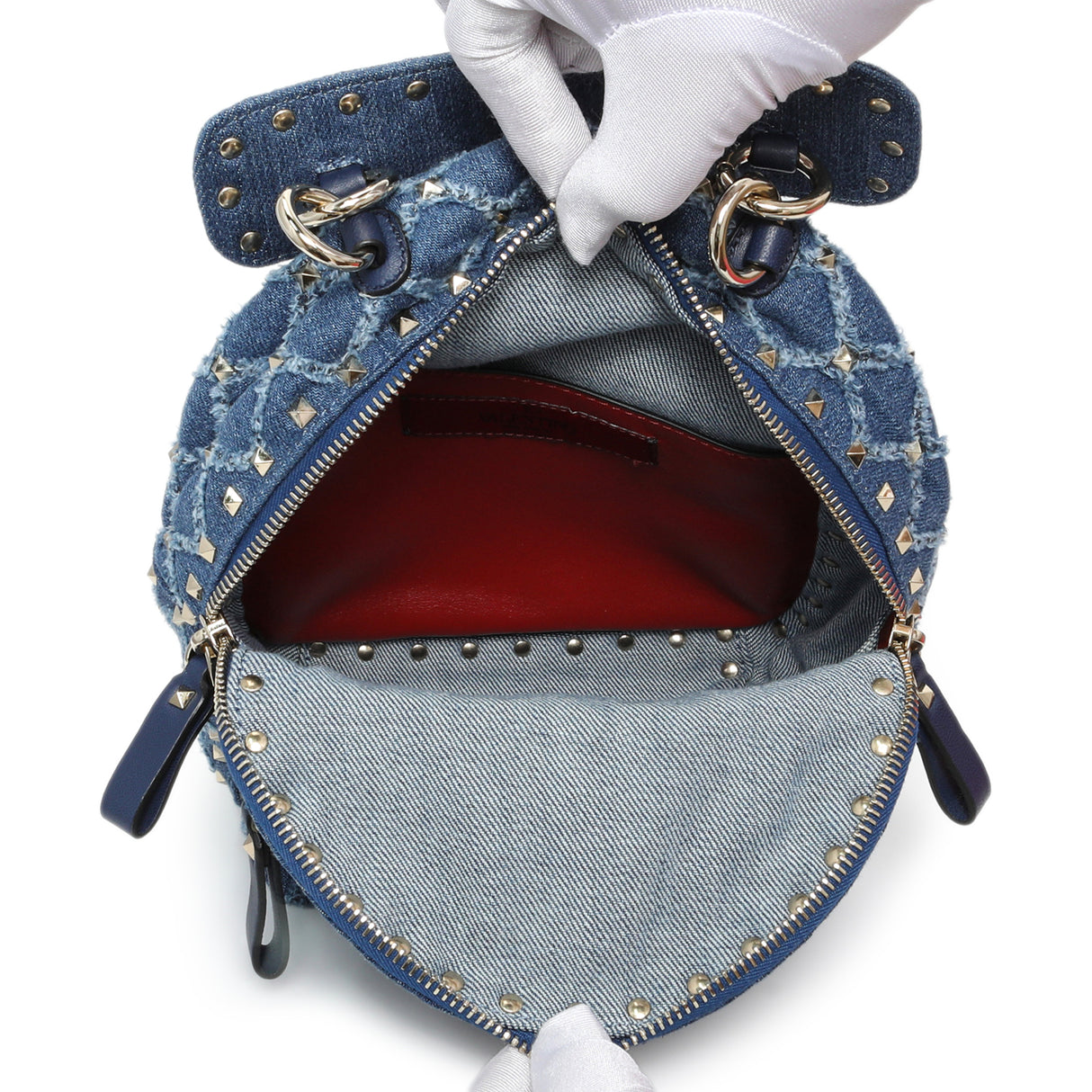 Valentino Blue Denim Mini Rockstud Spike Backpack Handbags Valentino