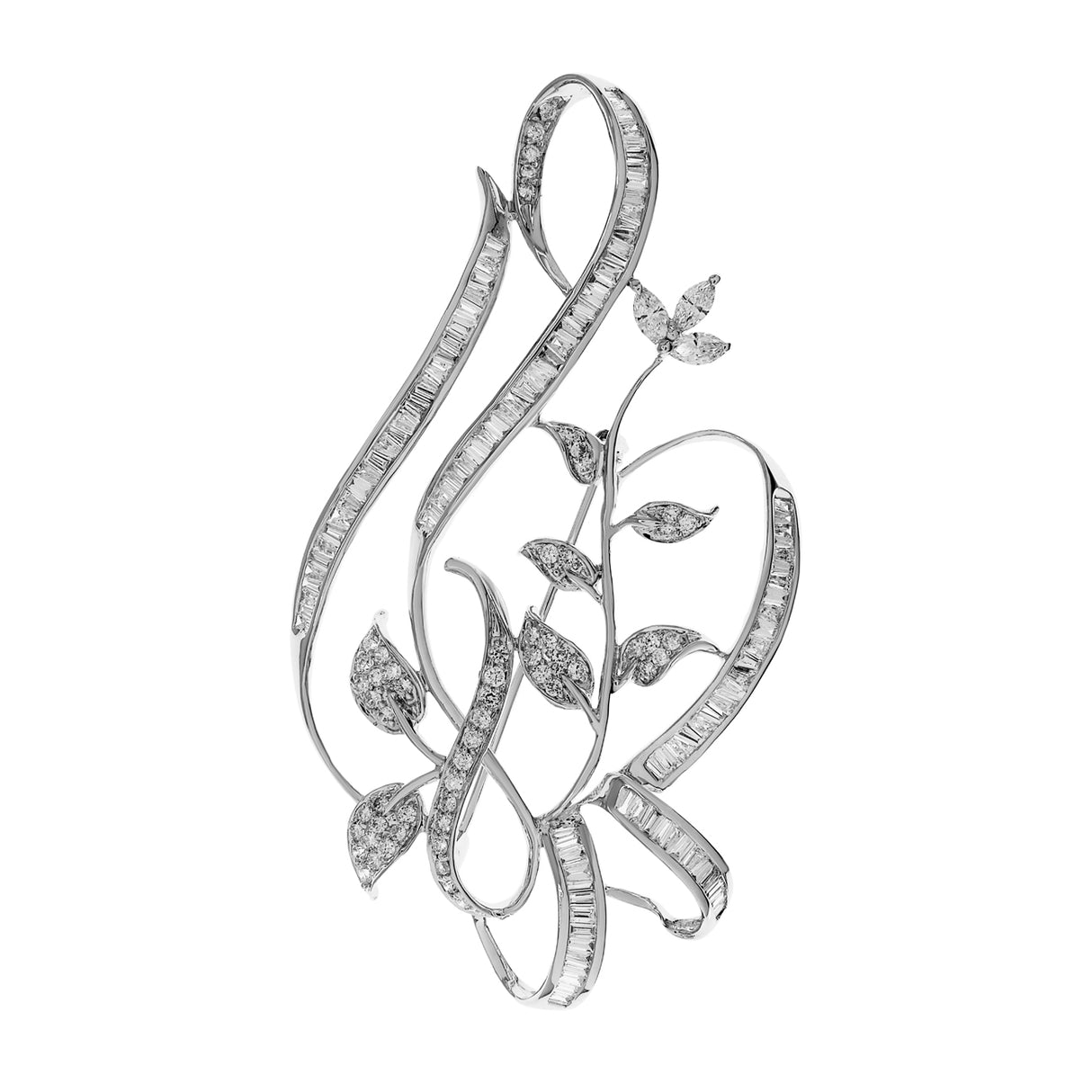 18K White Gold 4.29 Carat Floral Diamond Brooch Fine Jewellery Modaselle