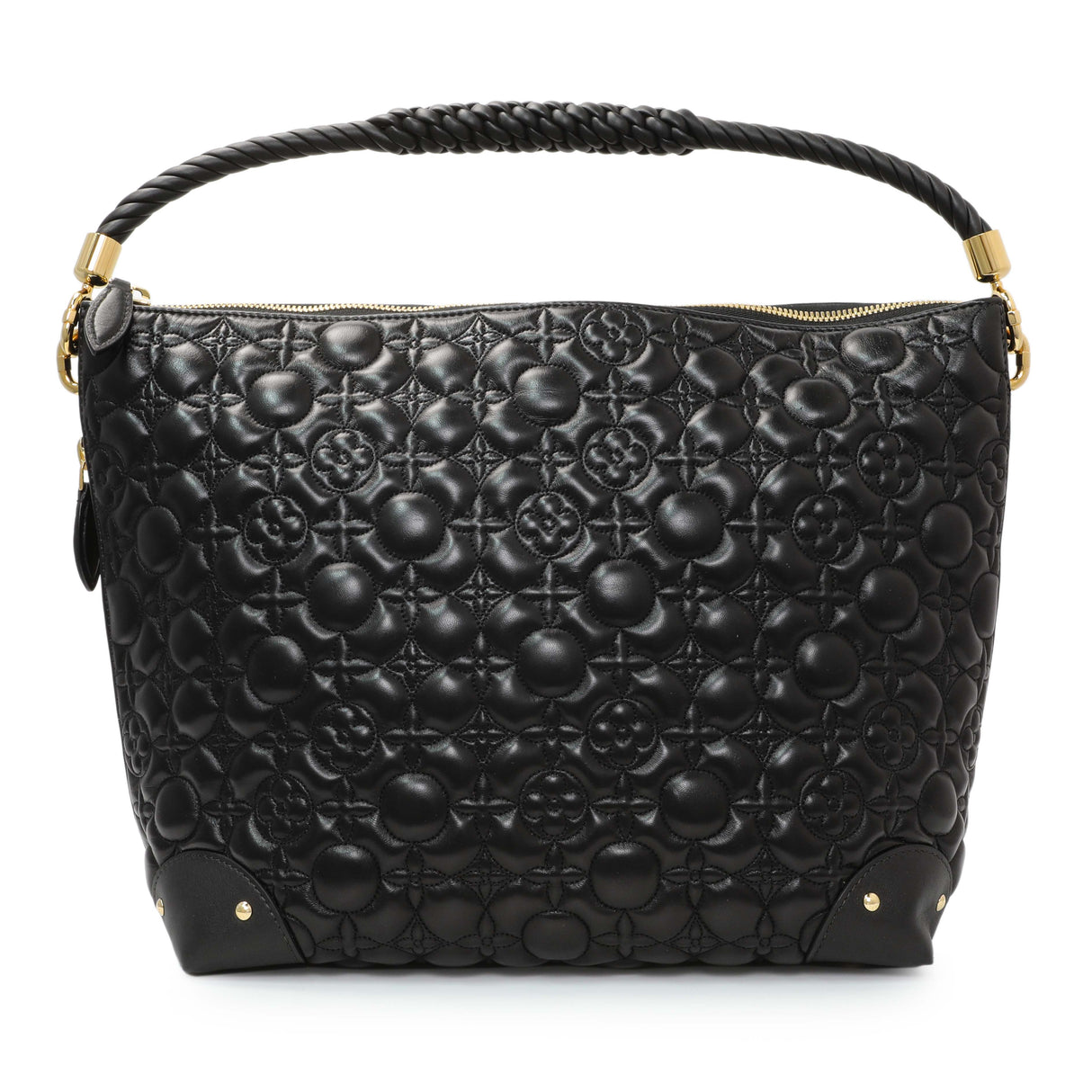 Louis Vuitton Black Lambskin Quilted Flowers Triangle Softy Handbags Louis Vuitton