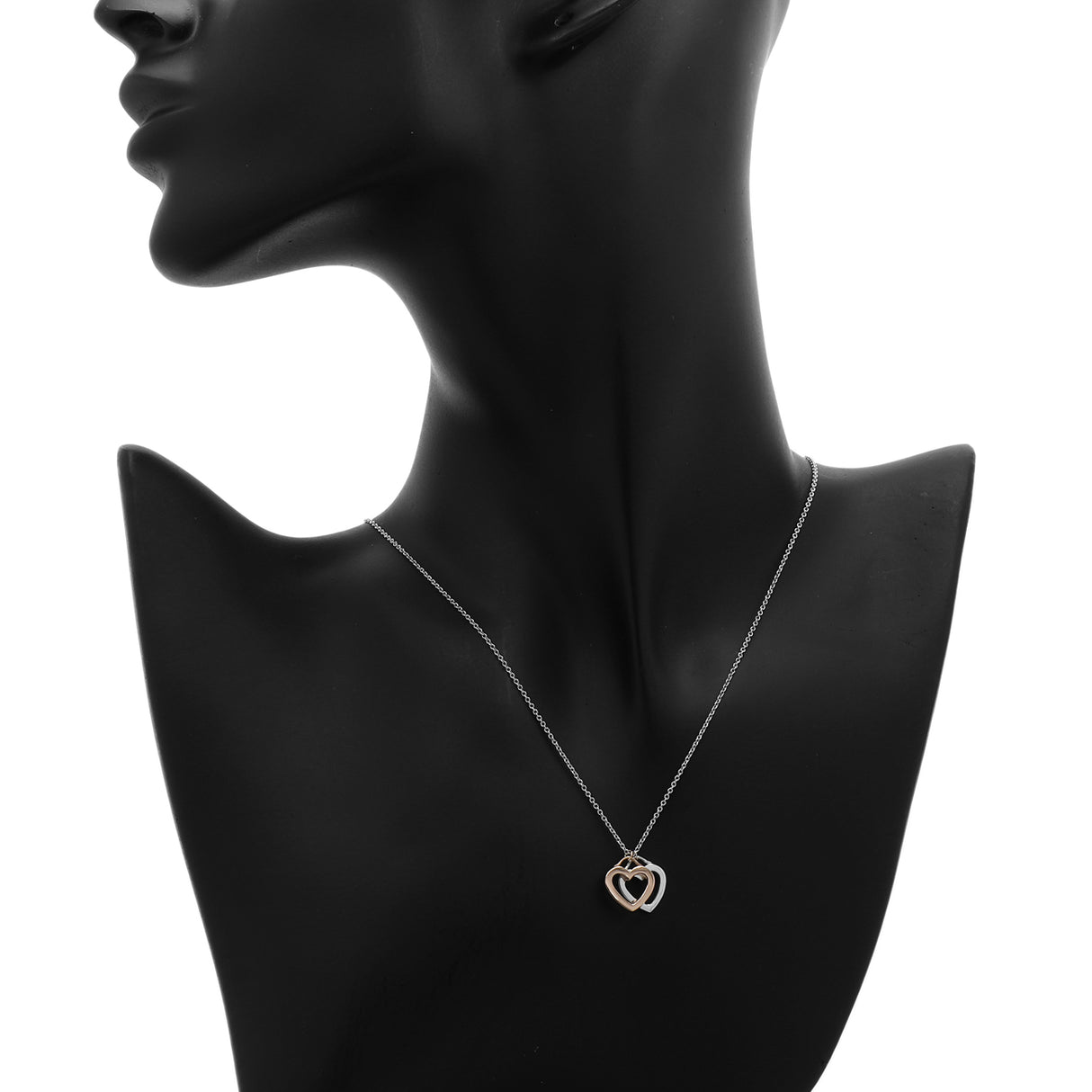 Tiffany & Co. Sterling Silver 18K Rose Gold Double Open Heart Pendant Necklace Designer Jewellery Tiffany and Co