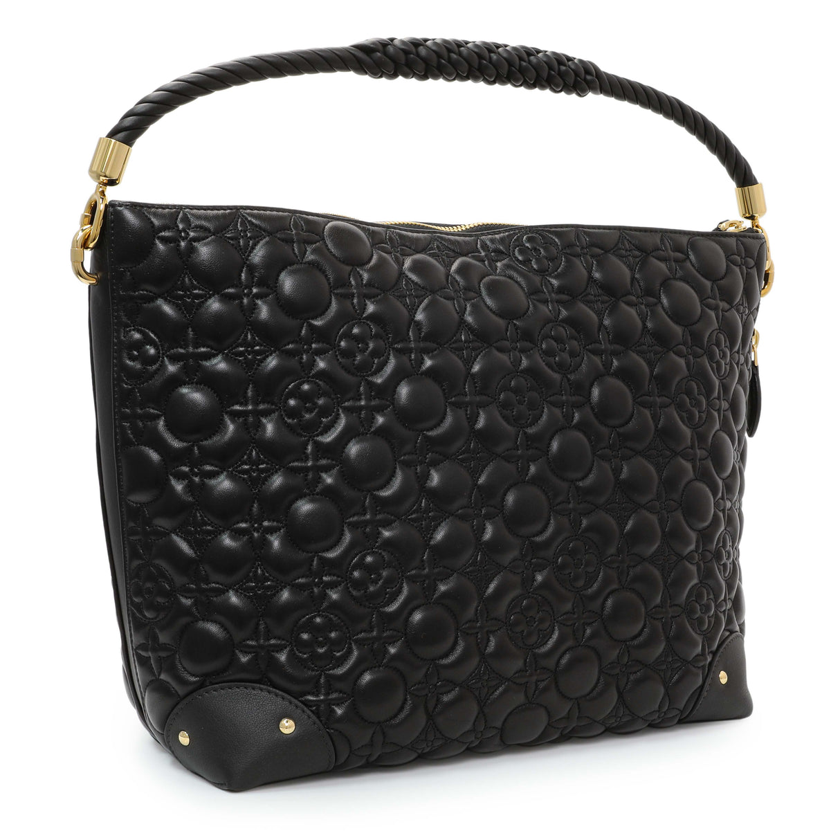 Louis Vuitton Black Lambskin Quilted Flowers Triangle Softy Handbags Louis Vuitton