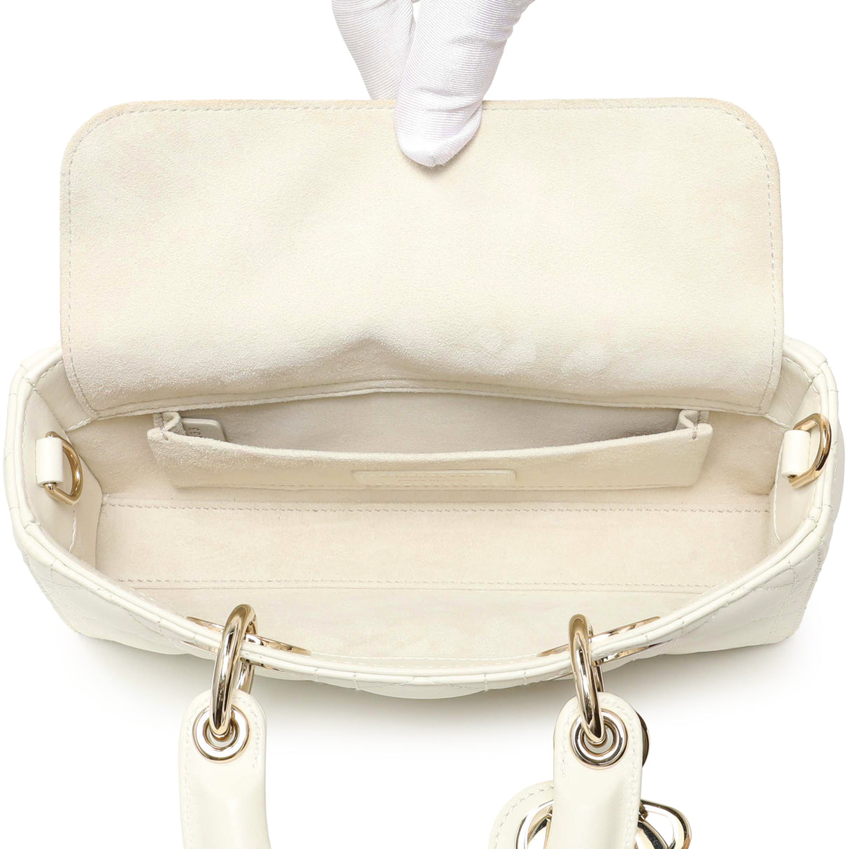 Christian Dior White Lambskin Cannage Small Lady D-Joy Handbags Christian Dior