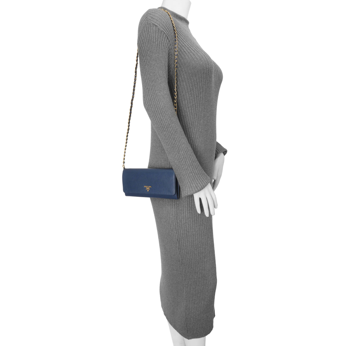 Prada Blue Saffiano Chain Wallet Handbags Prada